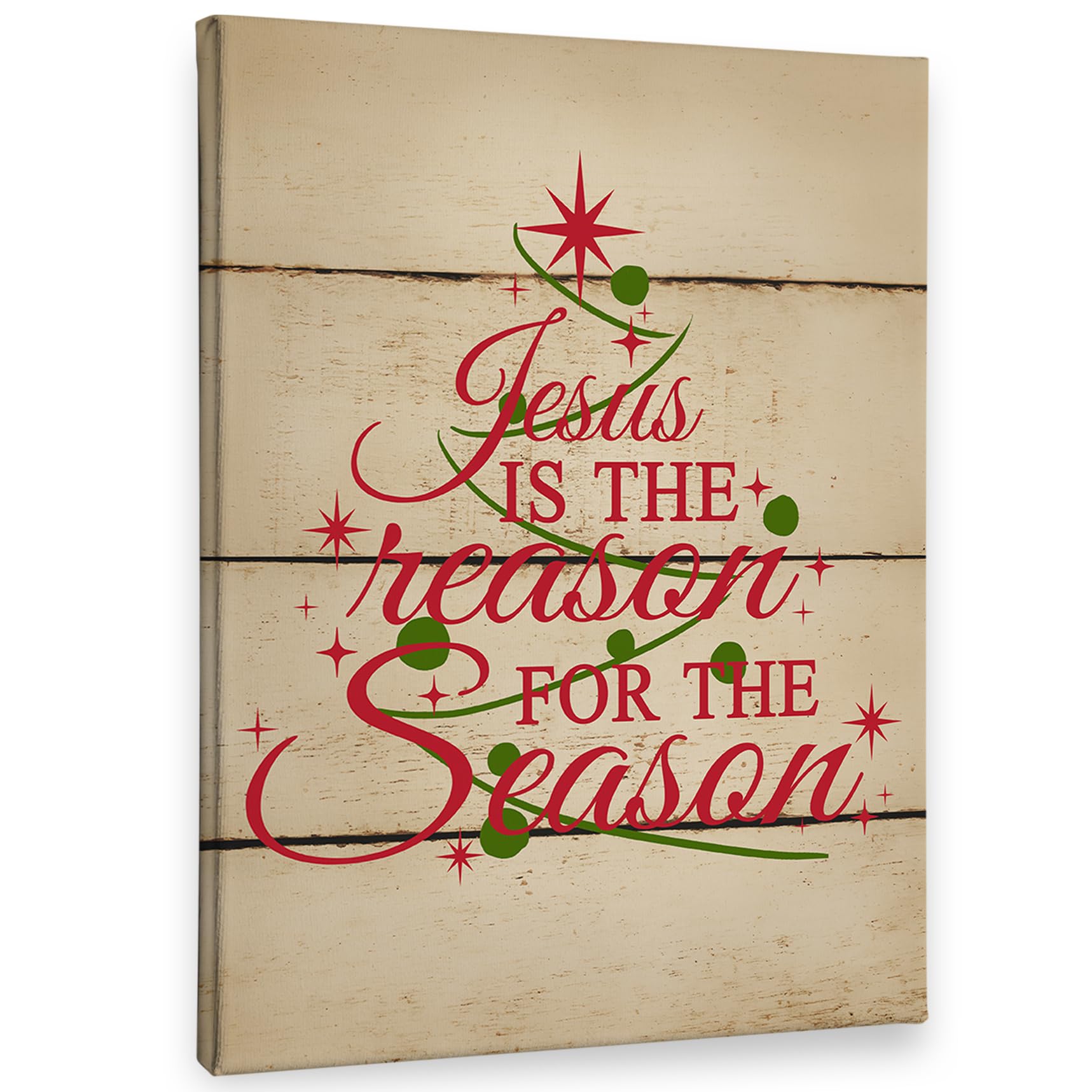 Phamte Christian Christmas Tree Wall Art Decor Canvas, Red And Green Vintage Farmhouse Rustic Bible Verse Scripture Pictures Wal