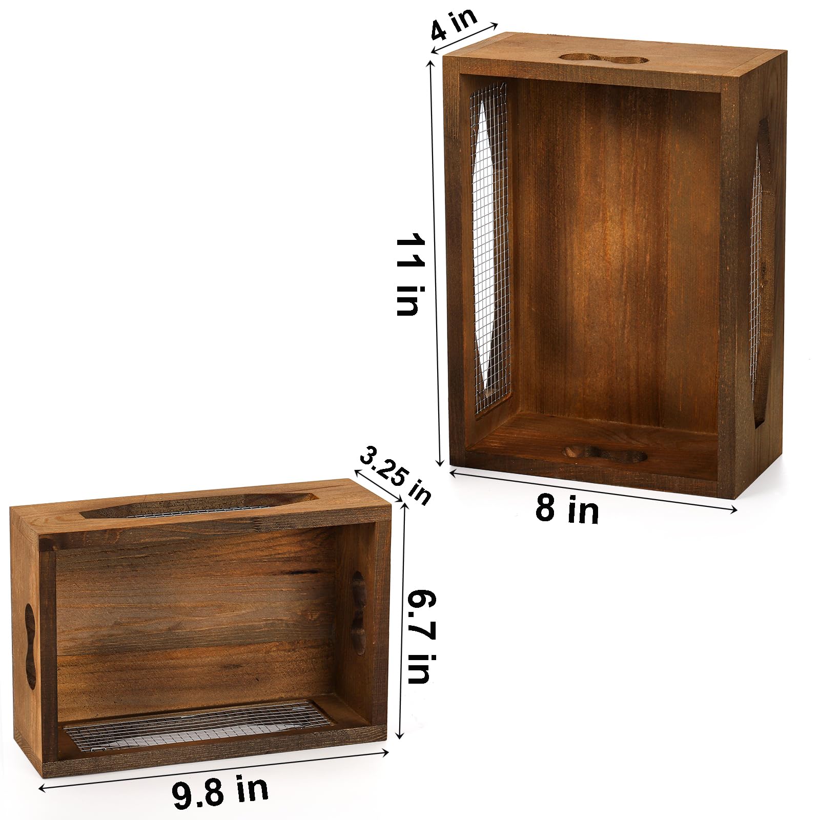Okllen Set Of 2 Wooden Nesting Countertop Baskets, Decorative Wood Storage Box Farmhouse Rustic Crate With Cutout Handles For Br