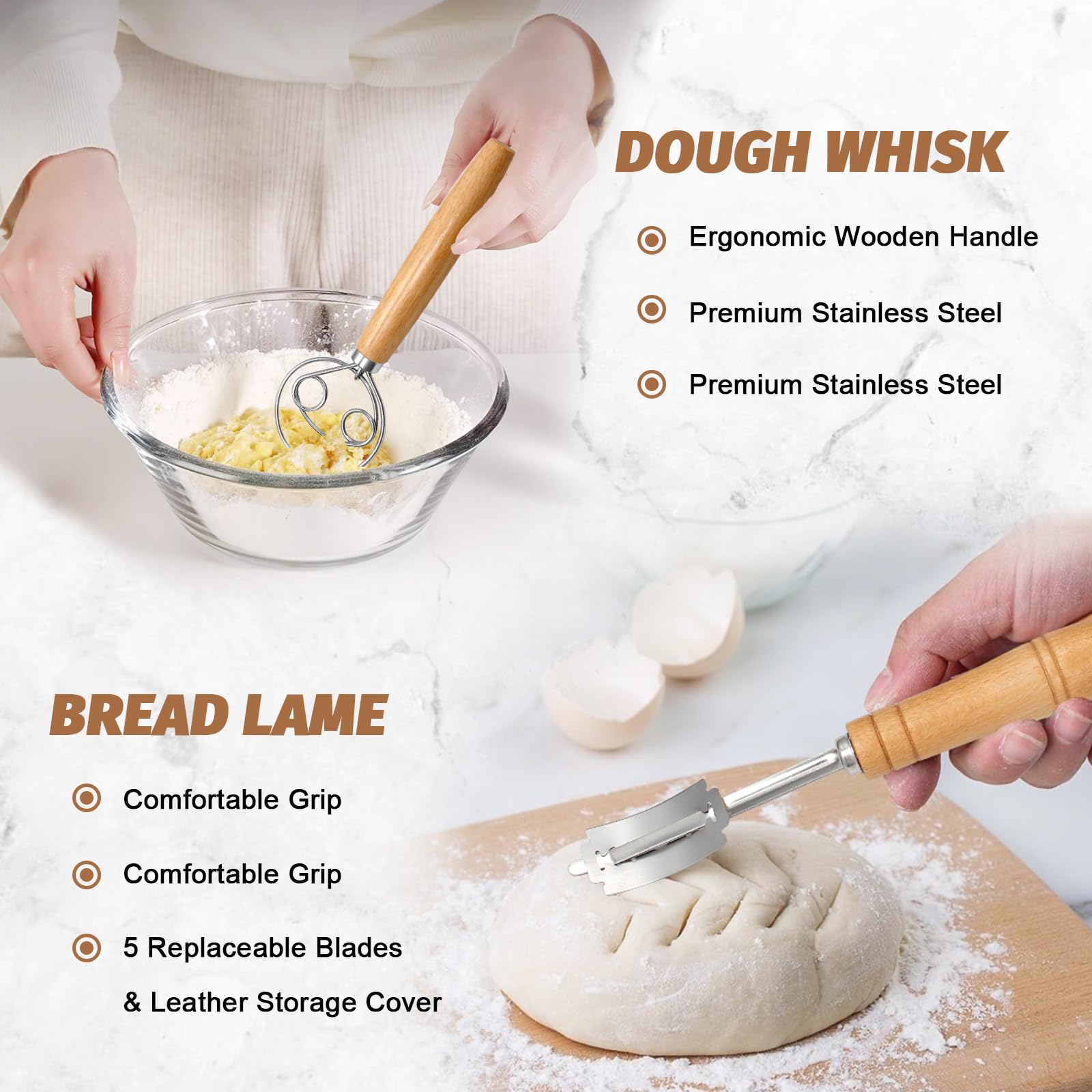 Sourdough Proofing Basket Gift Set, 9 Round And 10 Oval Banneton Bread Baking Supplies, Sourdough Baskets With Bread Lame, D
