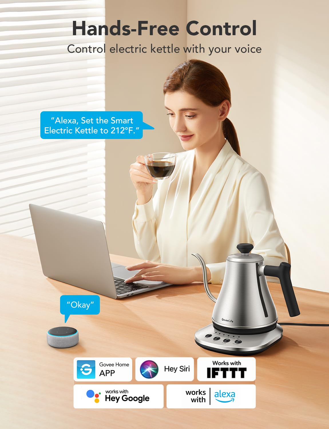 Goveelife Smart Electric Kettle, 0.8L Wifi Gooseneck Kettle Compatible With Alexa, 5 Modes For Use, 3-Minute Fast Heating And 2H