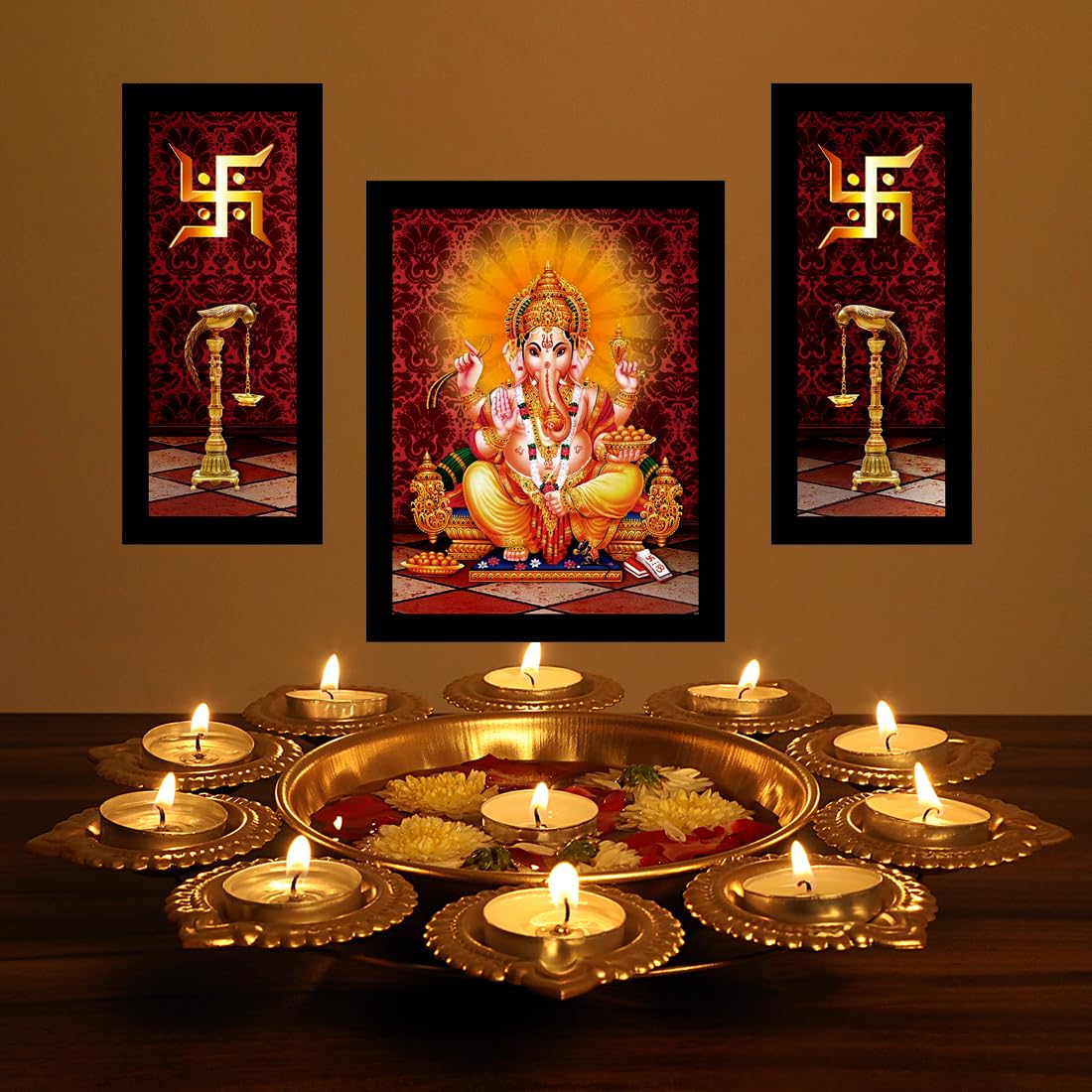 BEYOND THE MAT Floral Decorative Bowl Urli Diya, Diwali Decoration Items for Home Dcor, Handcrafted Elegant Centerpiece, Pooja R