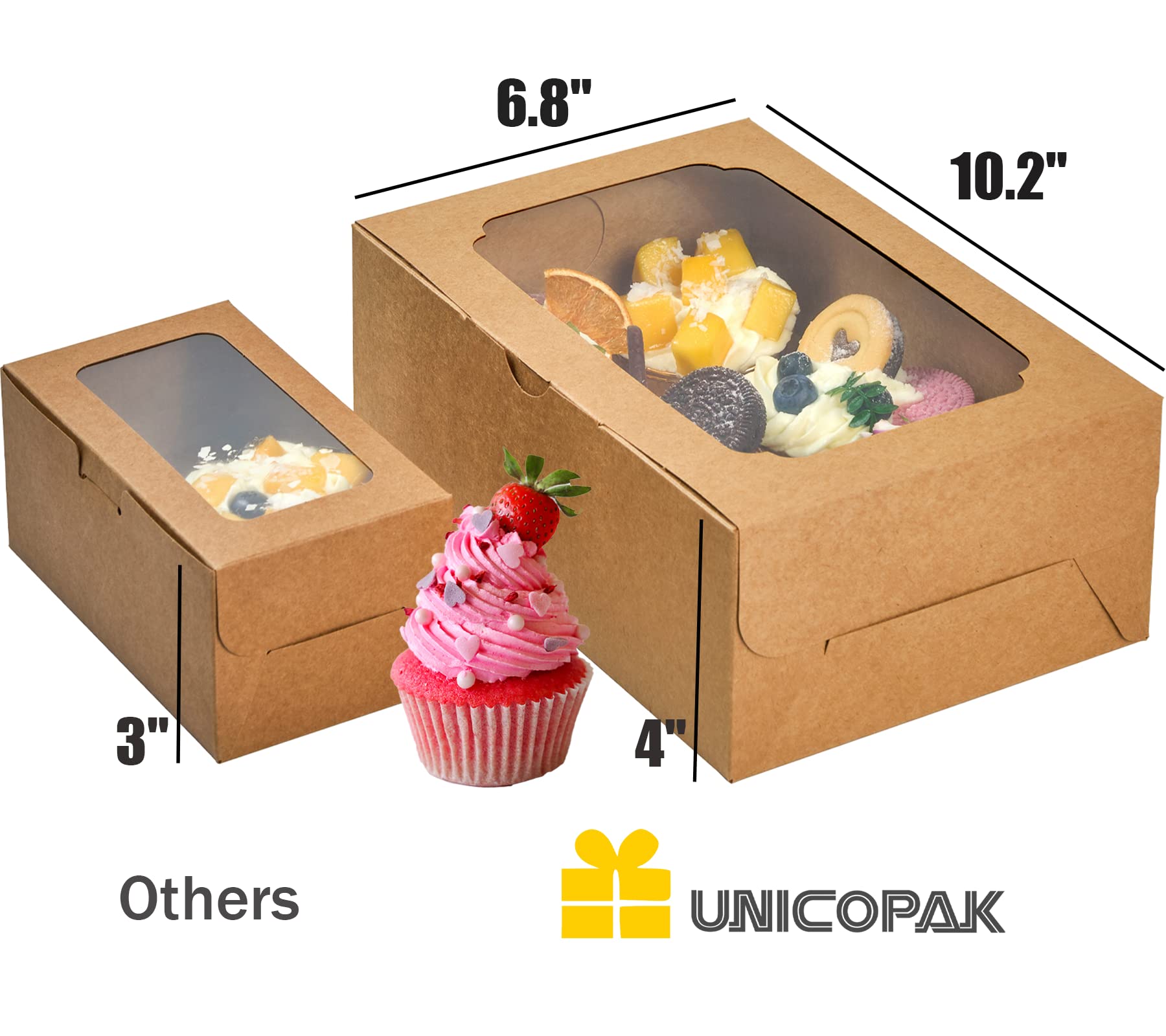 UnicoPak 20 Pack 10 x 6.8 x 4 Inch Tall Brown Cupcake Boxes with Handle Tray  Cupcake Boxes 6 Count  Extra Large Cupcake Boxes Bakery Boxes Muffin Boxes for Standard and High Creams Decorated Cupcakes Muffins Jumbo Cupcakes