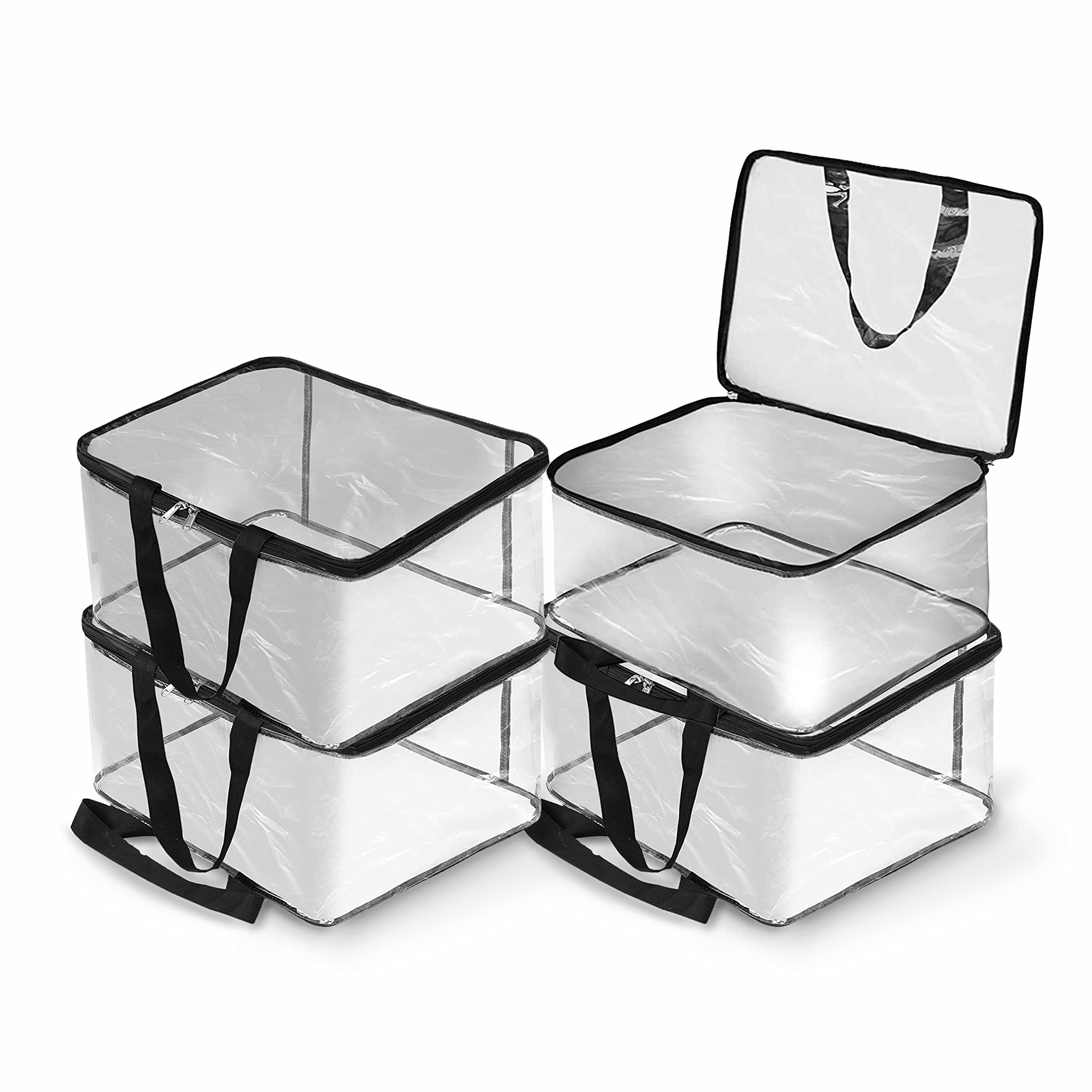Solstice Pack Of 4 Transparent Storage Bag For Saree Covers,Clothes, Lehenga, Blankets, Bedsheets, Toys, Docs|Wardrobe Organizer