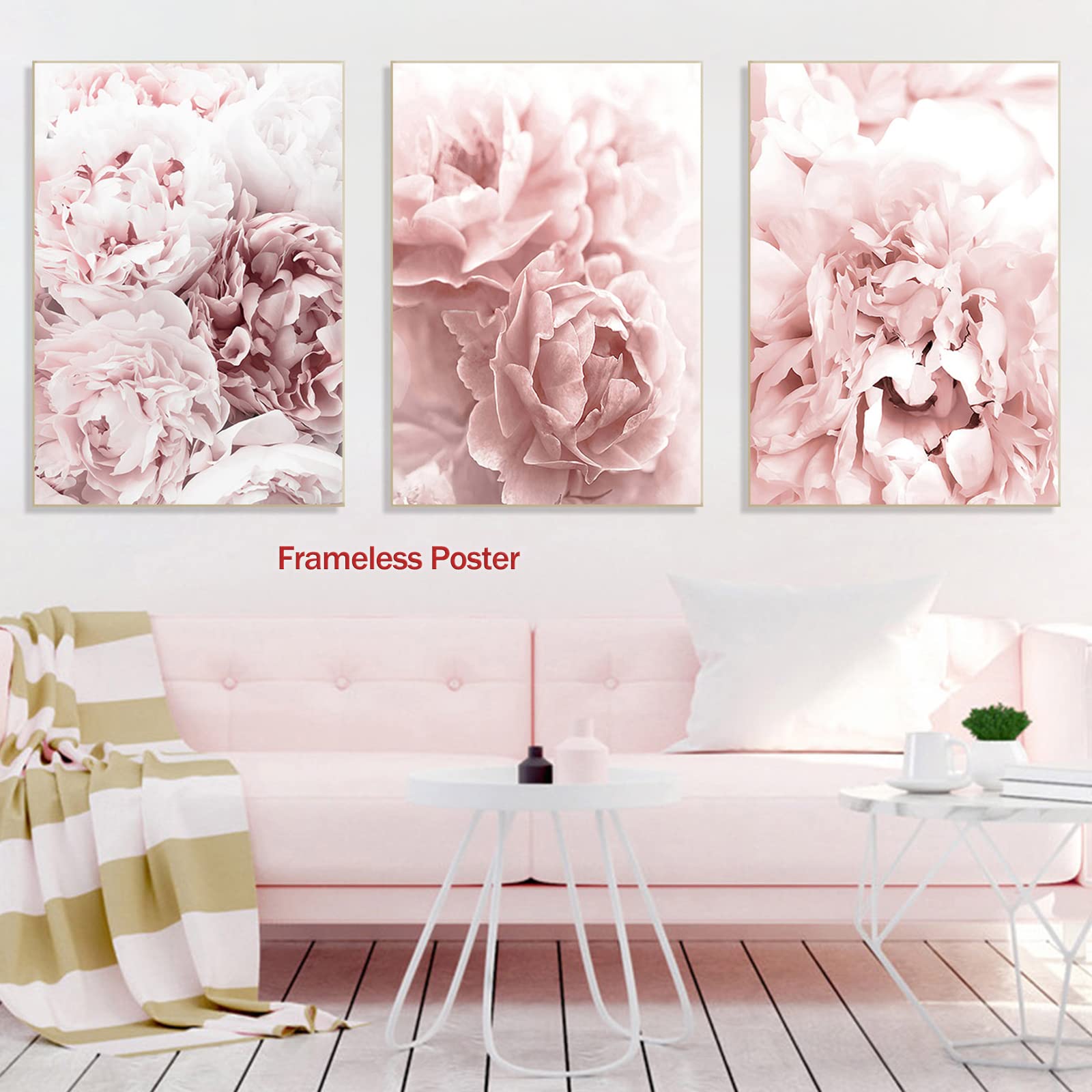 Backymrjcart Modern Flower Art Prints Pink Peony Poster Light Pink Rose Wall Art Peony Roses Art Canvas Painting Girls Bedroom D