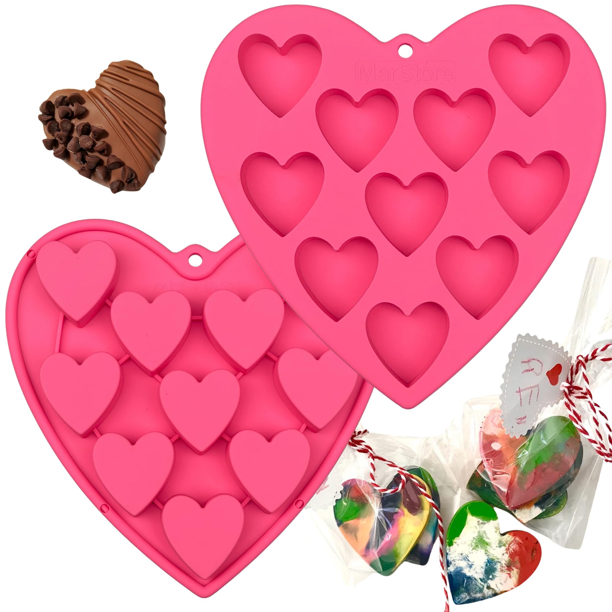 MarStore Heart Shaped Cake Pans for Baking, Large 2 Inches Heart Molds, 10 Cavities Suitable for Ice Cube Mold, Chocolate Mold, 