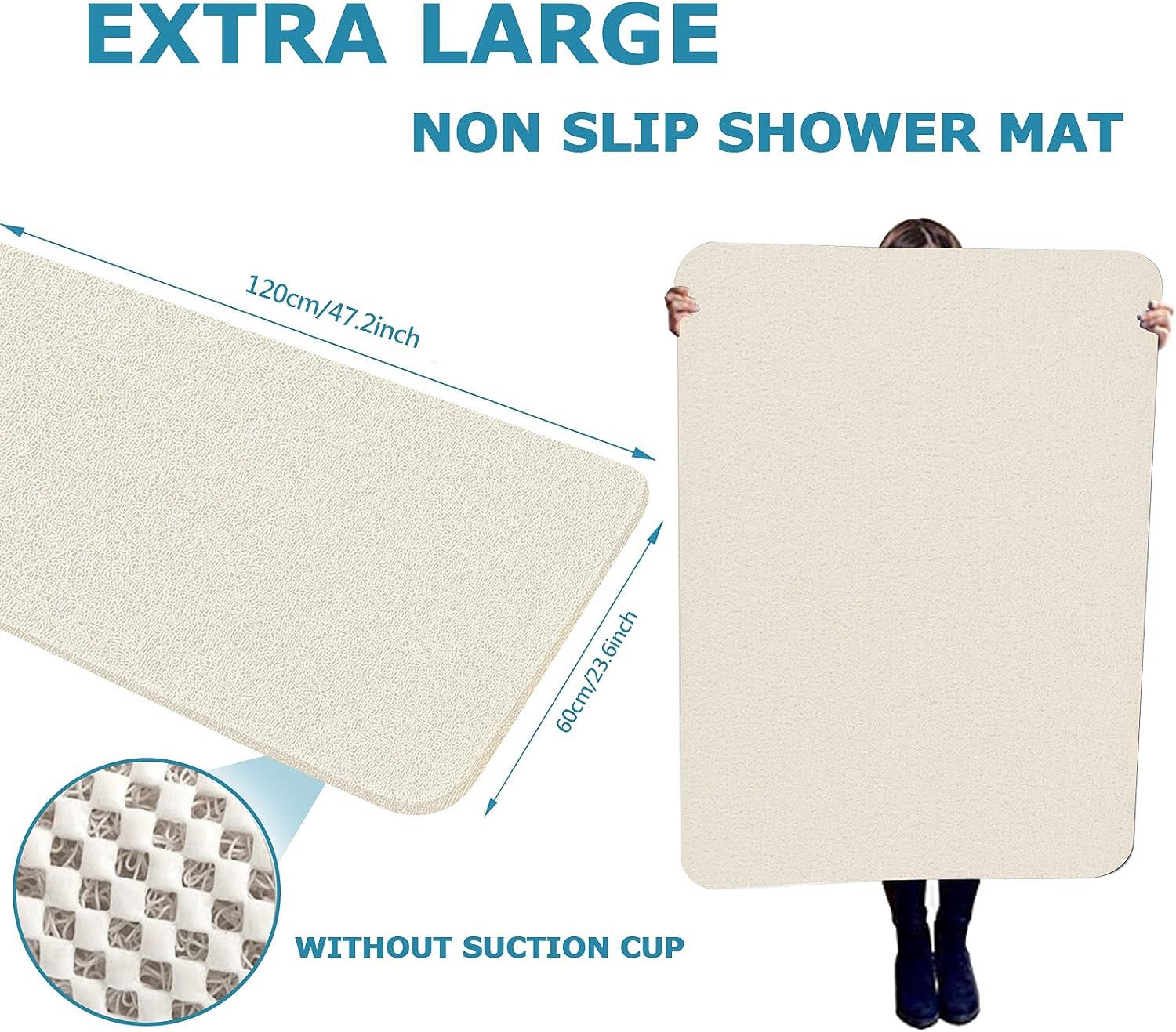 Extra Large Shower Mats Non Slip Without Suction Cups, 23.6 - 47.2 Inch, Bath Mat For Textured Tub Surface, Loofah Mats For Show