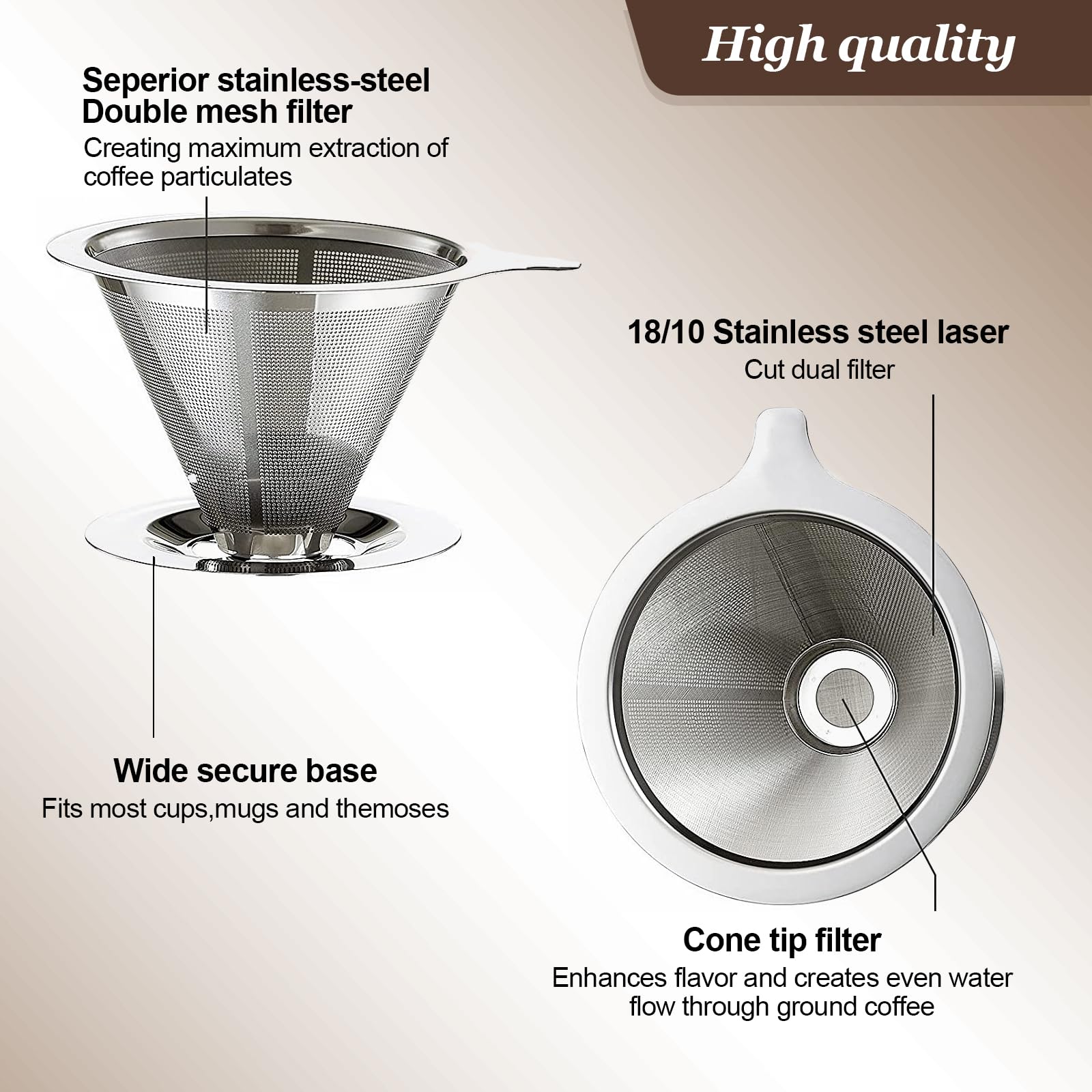 Pour Over Coffee Dripper, Slow Drip Paperless Coffee Filter, Pour Over Coffee Maker For 1-2Cups Brew, Double Mesh Design Of Manu