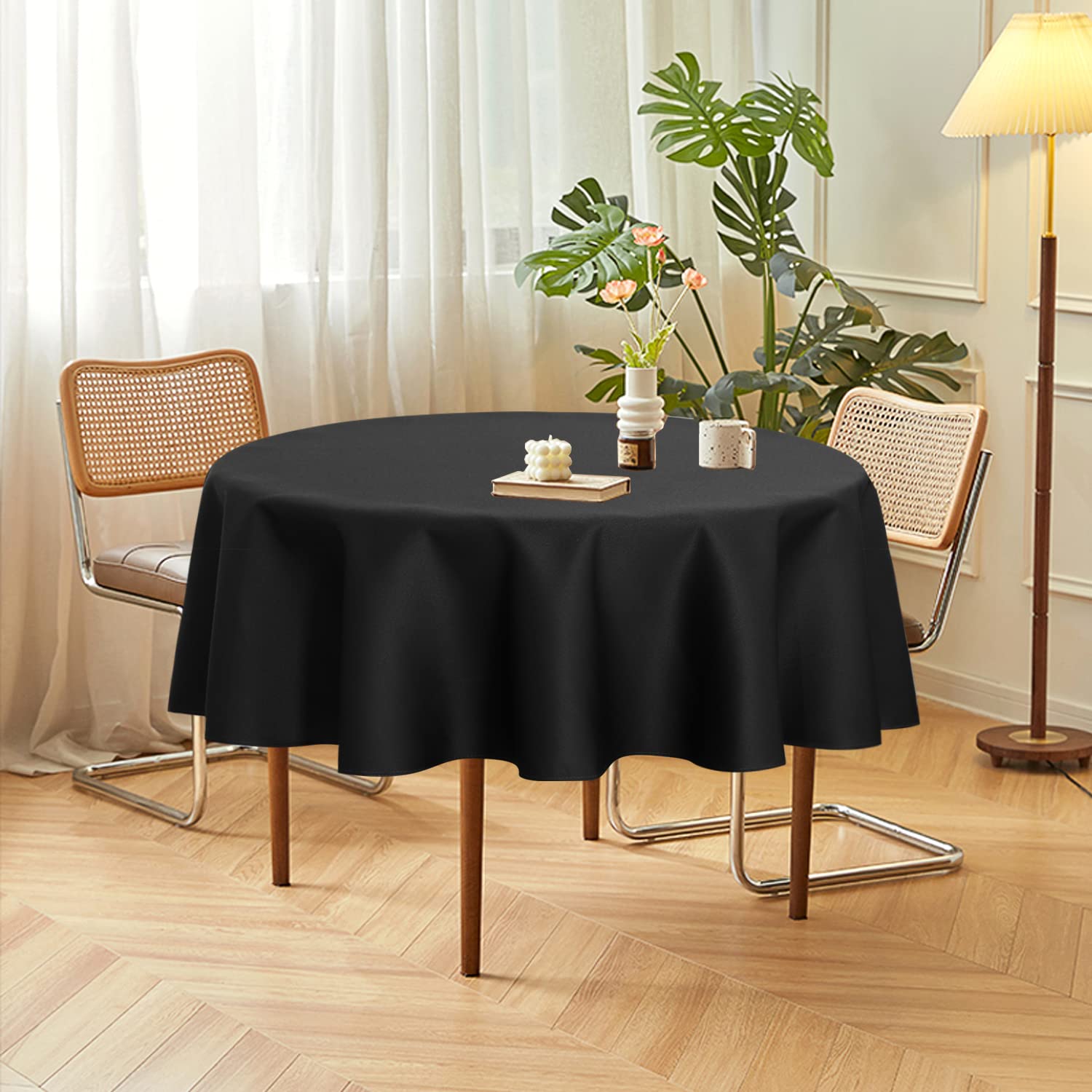 Sancua 2 Pack Round Tablecloth 70 Inch Black, Stain And Wrinkle Resistant Table Cloth - Washable Polyester Table Cover For Dinin