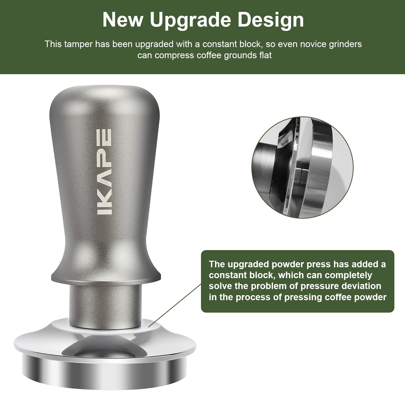 Ikape 53Mm Espresso Tamper, Premium Barista Coffee Tamper With Calibrated Spring Loaded, 100% Flat Stainless Steel Base Tamper F