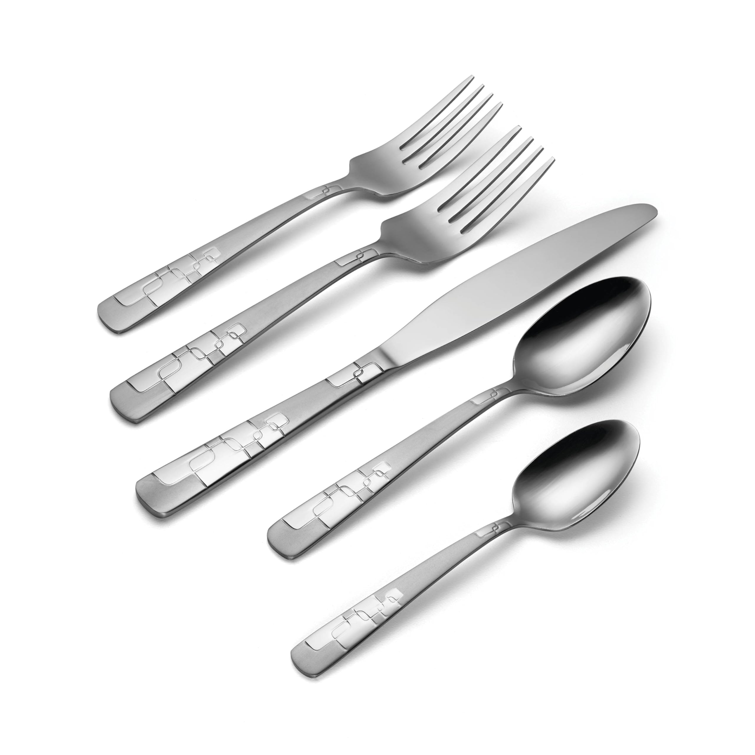 Oneida Quadratic 20 Piece Everyday Flatware, Service For 4, 18/0 Stainless Steel, Silverware Set, 3.6 X 6.3 X 10.3 Inches