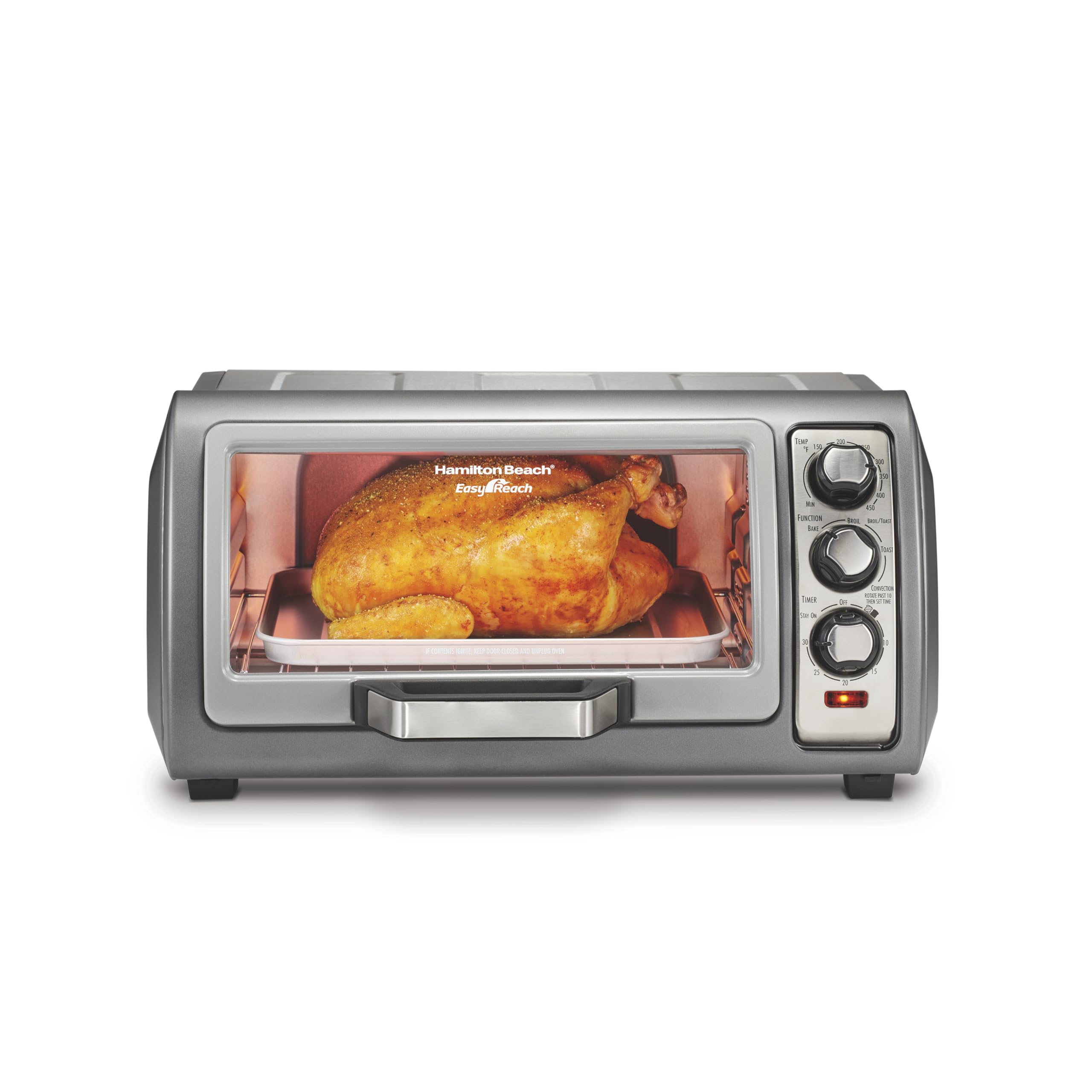 Hamilton Beach 6 Slice Convection Toaster Oven With Easy Reach Roll-Top Door, Bake, Broil & Toast Functions, Auto Shutoff, Silve