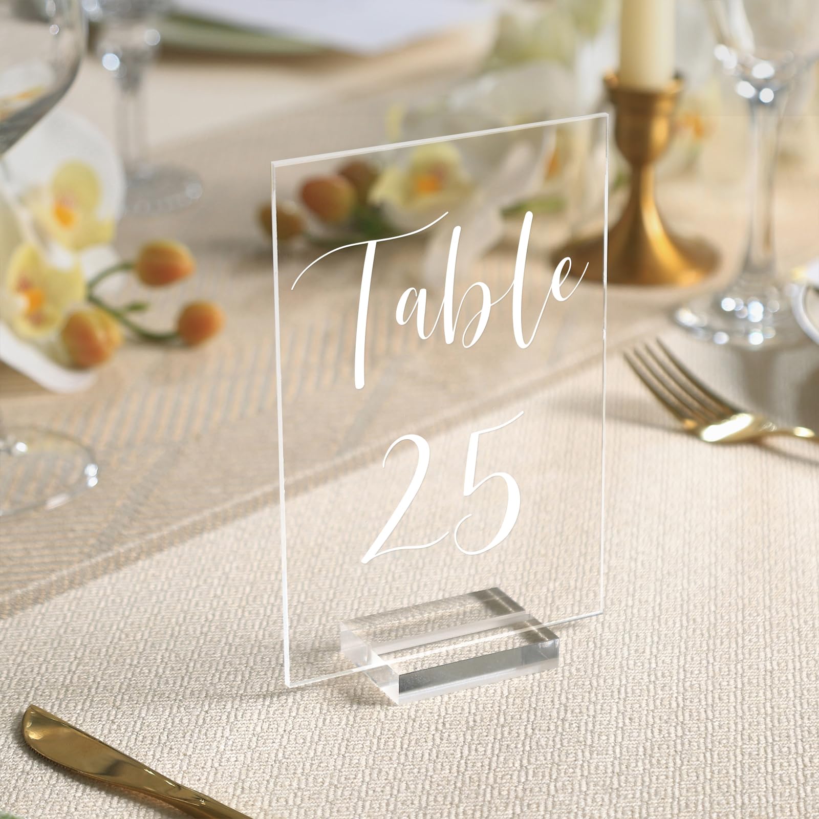 Uniqooo Acrylic Wedding Table Numbers 1-25 With Stands | 4X6 Inch Printed Calligraphy, Clear Table Number Signs And Holders | Pe