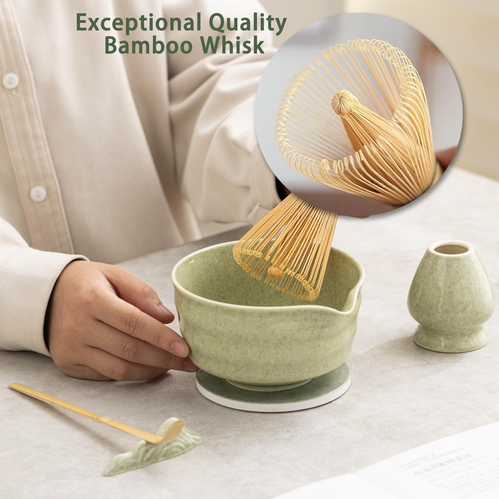 Ochcahser Japanese Matcha Set, Matcha Bowl With Spout And Coaster, Matcha Whisk And Holder, Sifter, Scoop, Spoon, Cleaning Brush