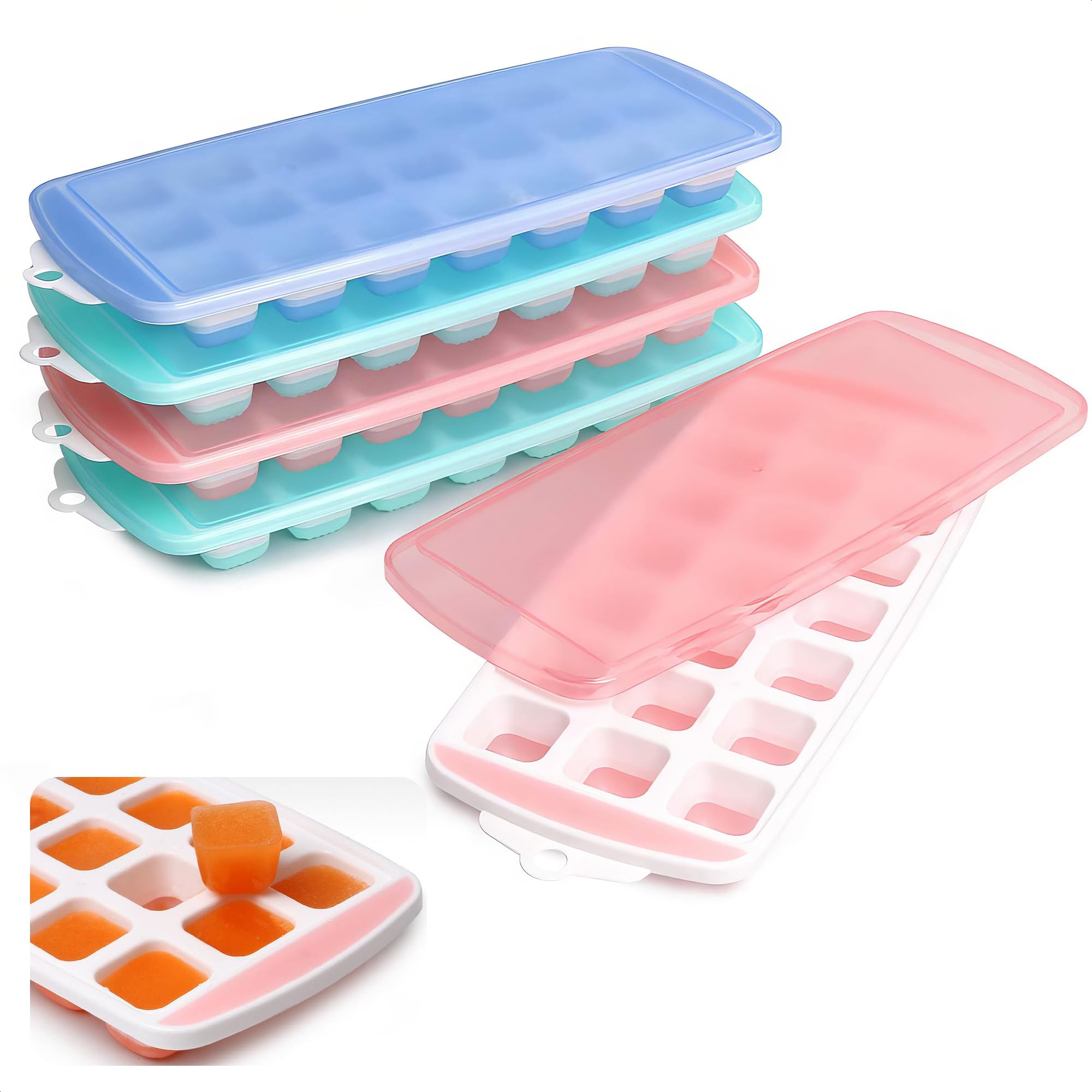 Silicone Ice Cube Trays With Lid - 5Pcs Ice Cube Trays For Freezer Ice Maker Ice Cube Tray With Lid Silicone Ice Cube Molds - Si