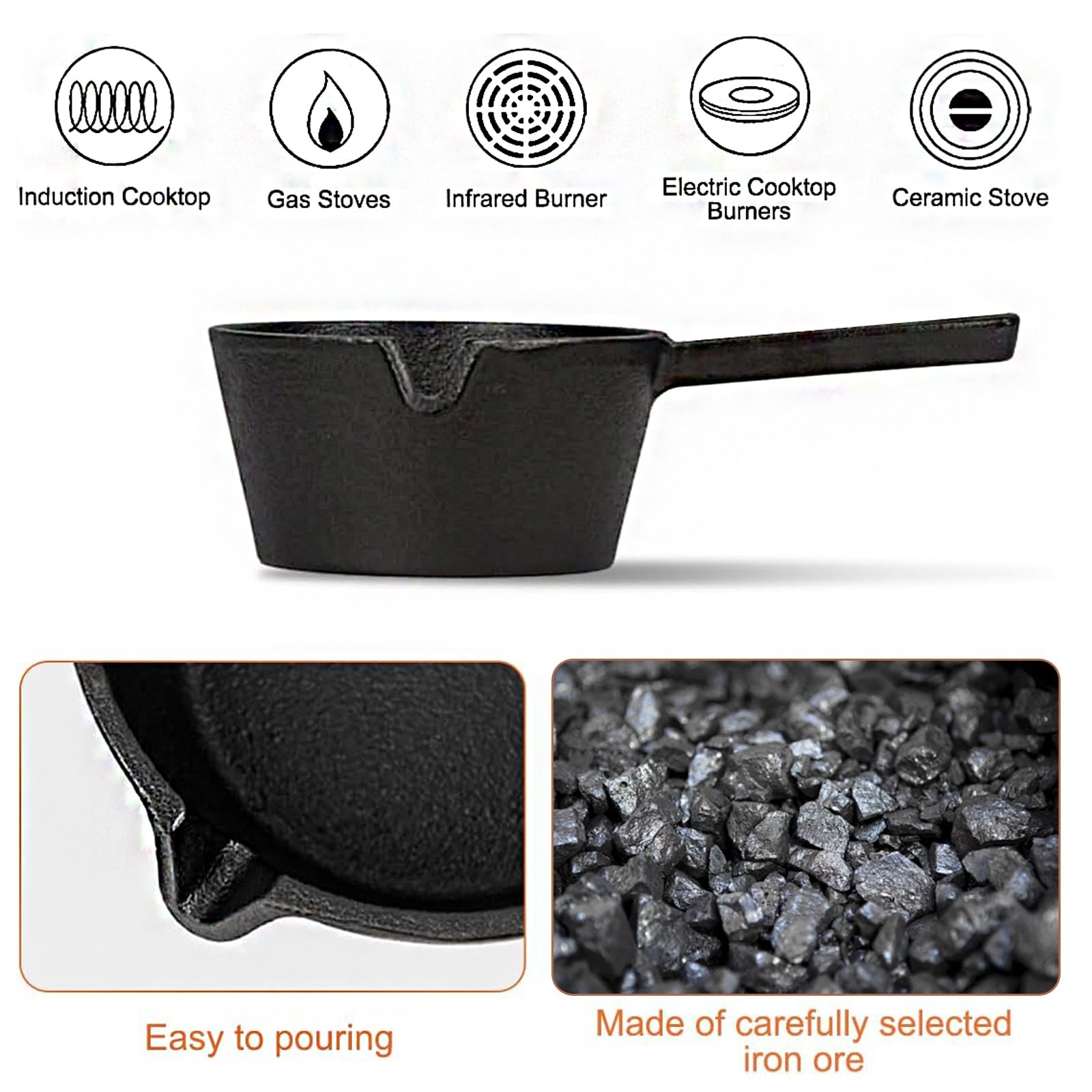 Bbq Mop Brush And Cast Iron Sauce Pot Set, 11-In-1 Value Pack Includes 2Pcs Wooden Long Handle, 6 Brush Heads, 1 Cast Iron Bbq P