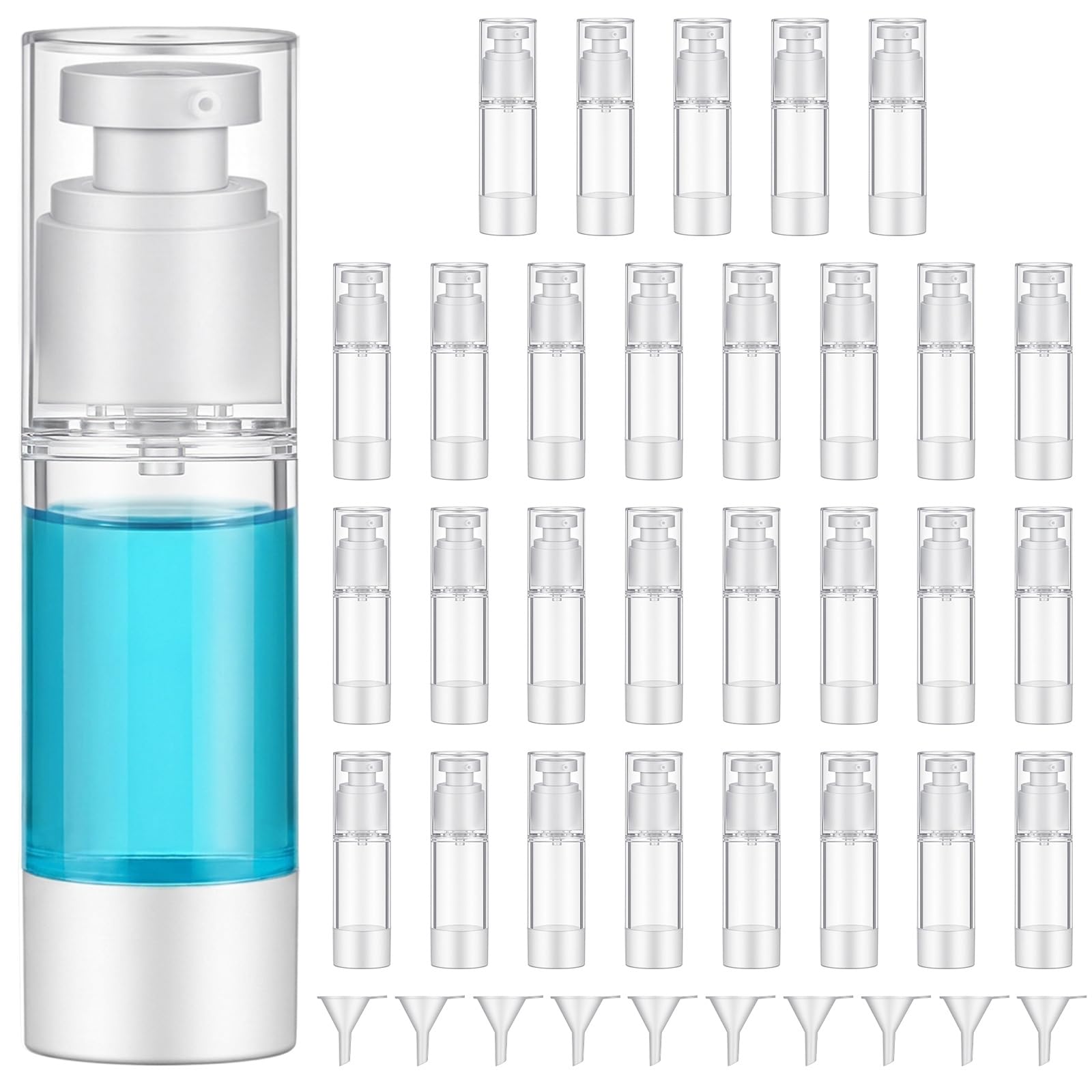 30 Pcs Clear Airless Pump Bottles, Refillable Travel Size Plastic Containers for Lotion Cream Cosmetic Foundation Shampoo, 1 oz 