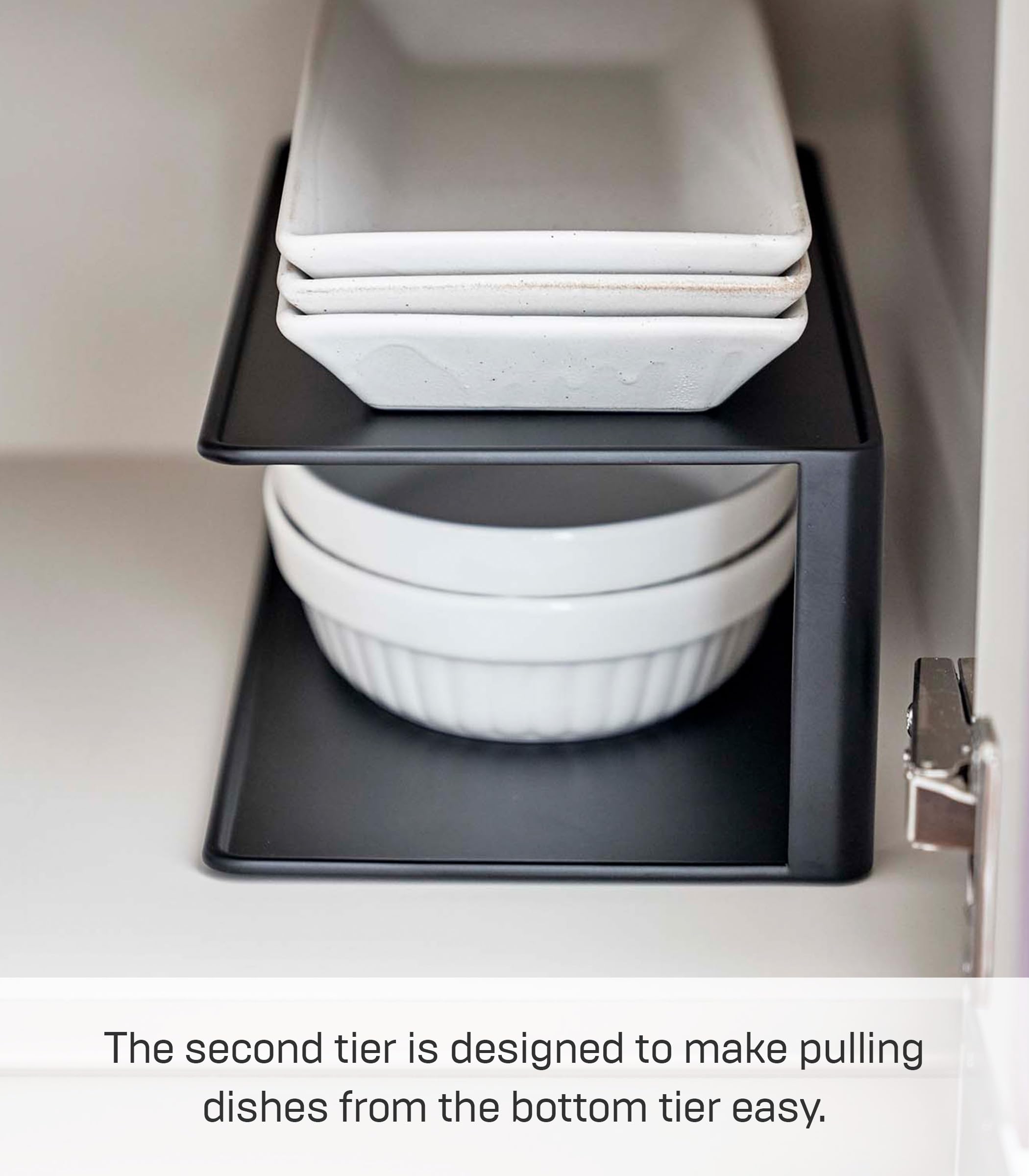 Yamazaki Home Dish Storage Rack With Two Tiers, For Kitchen Countertop Dinnerware Dinner Plate Cabinet Organizer, Long Metal Hol