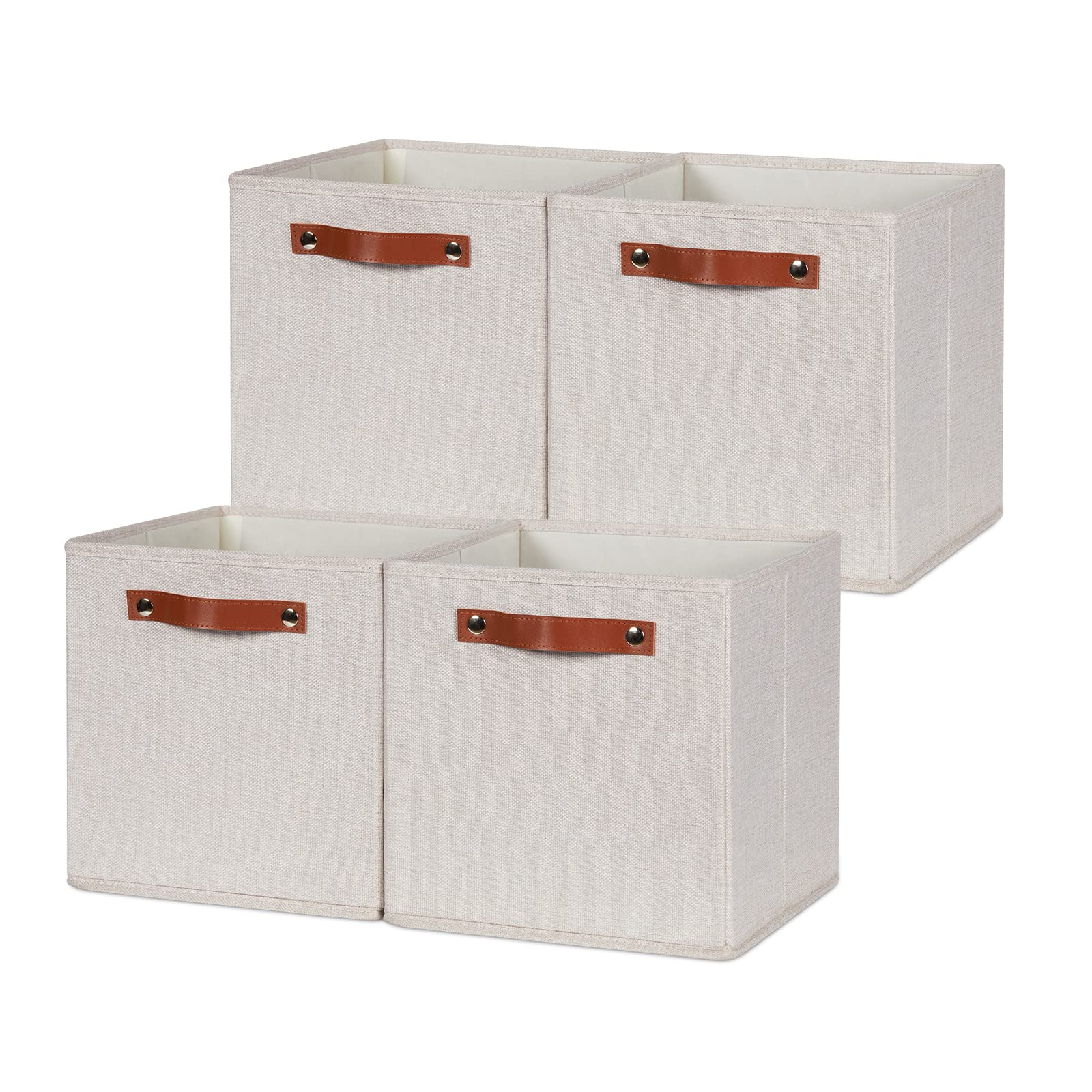 Hnzige Foldable Storage Cubes Bins For Organizing, Set Of 4, Fabric Cube Canvas Storage Bins 11 X11, Collapsible Bins For Organi