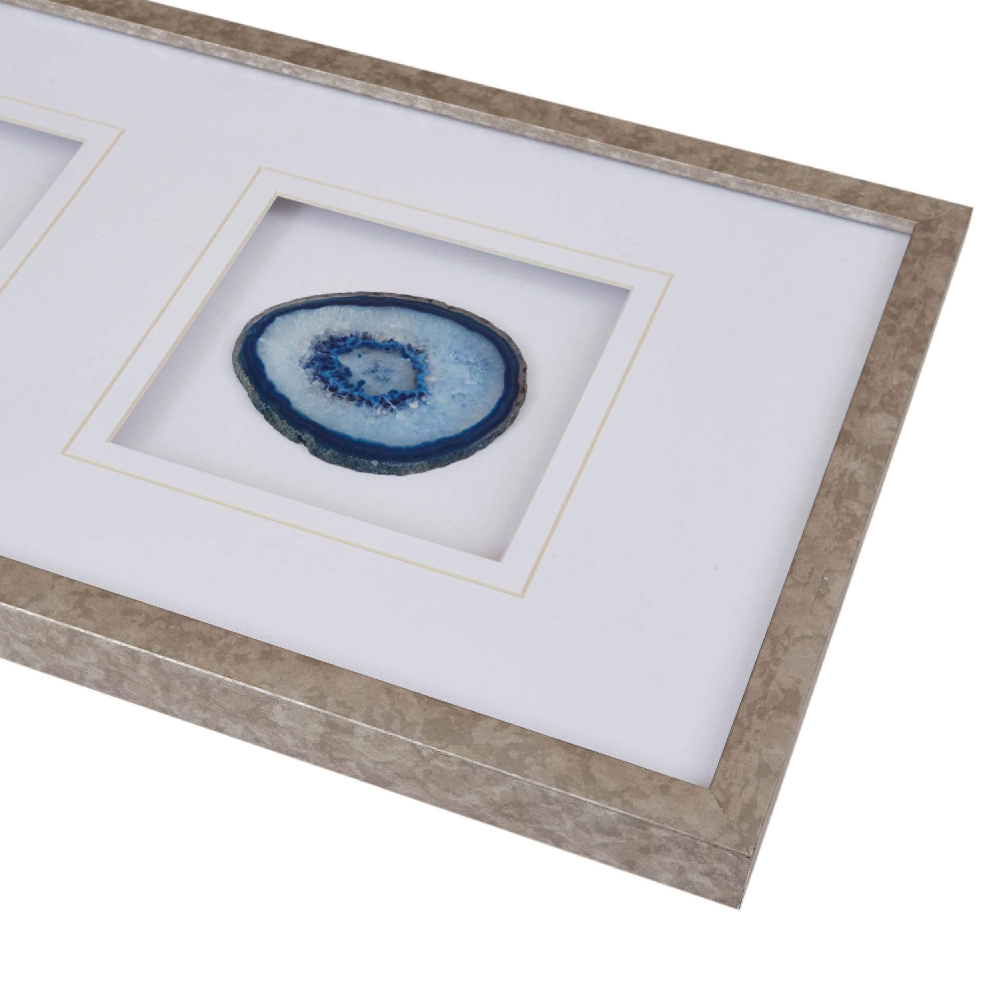 Madison Park Genuine Agate Wall Art Living Room D  Cor - Glass Framed 4 Inch Real Geode Stone Modern Lifestyle Entry Way Decorat