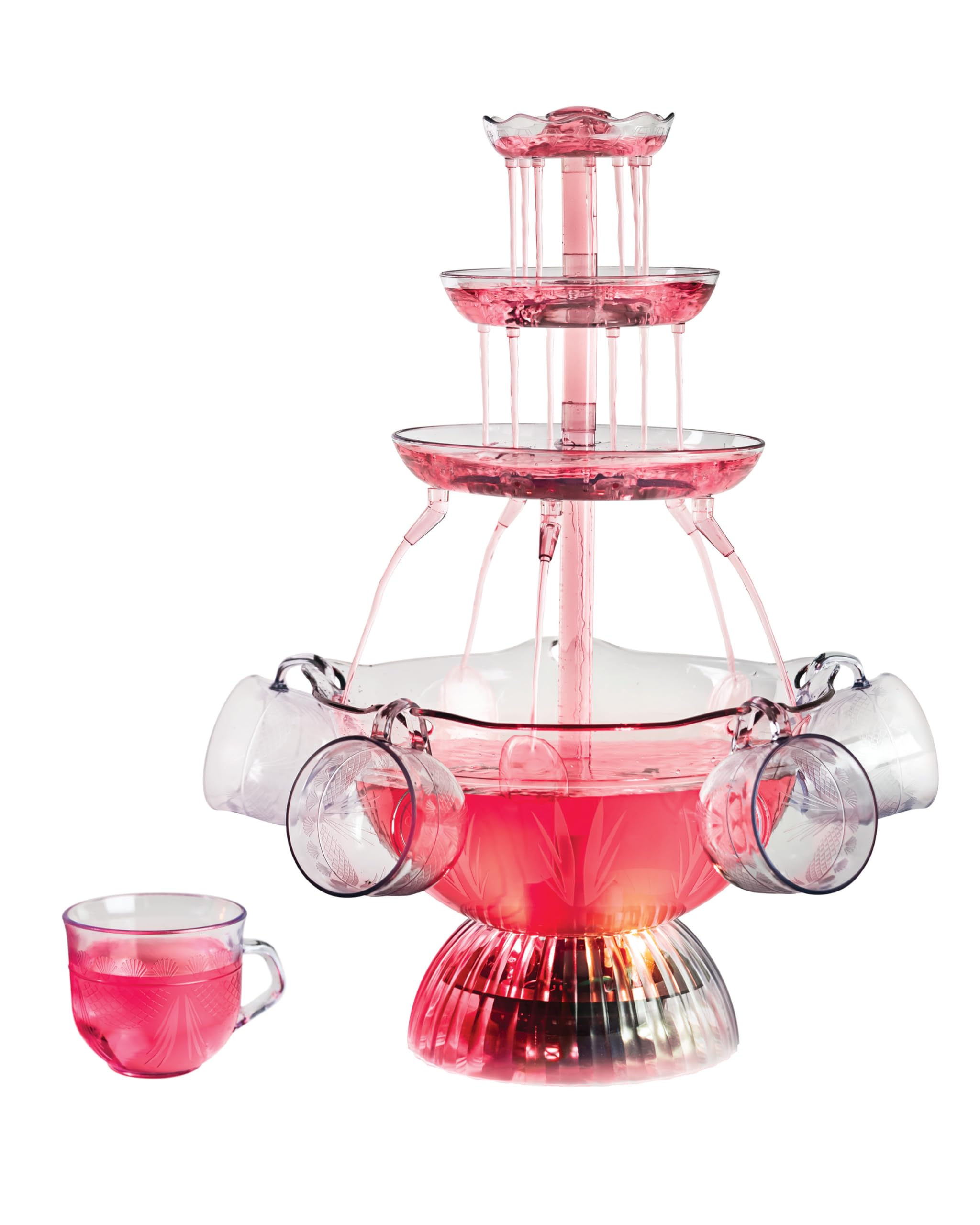 Nostalgia 3-Tier Party Fountain Holds 1 Gallon, Led Lighted Base, Includes 5 Reusable Cups, Clear