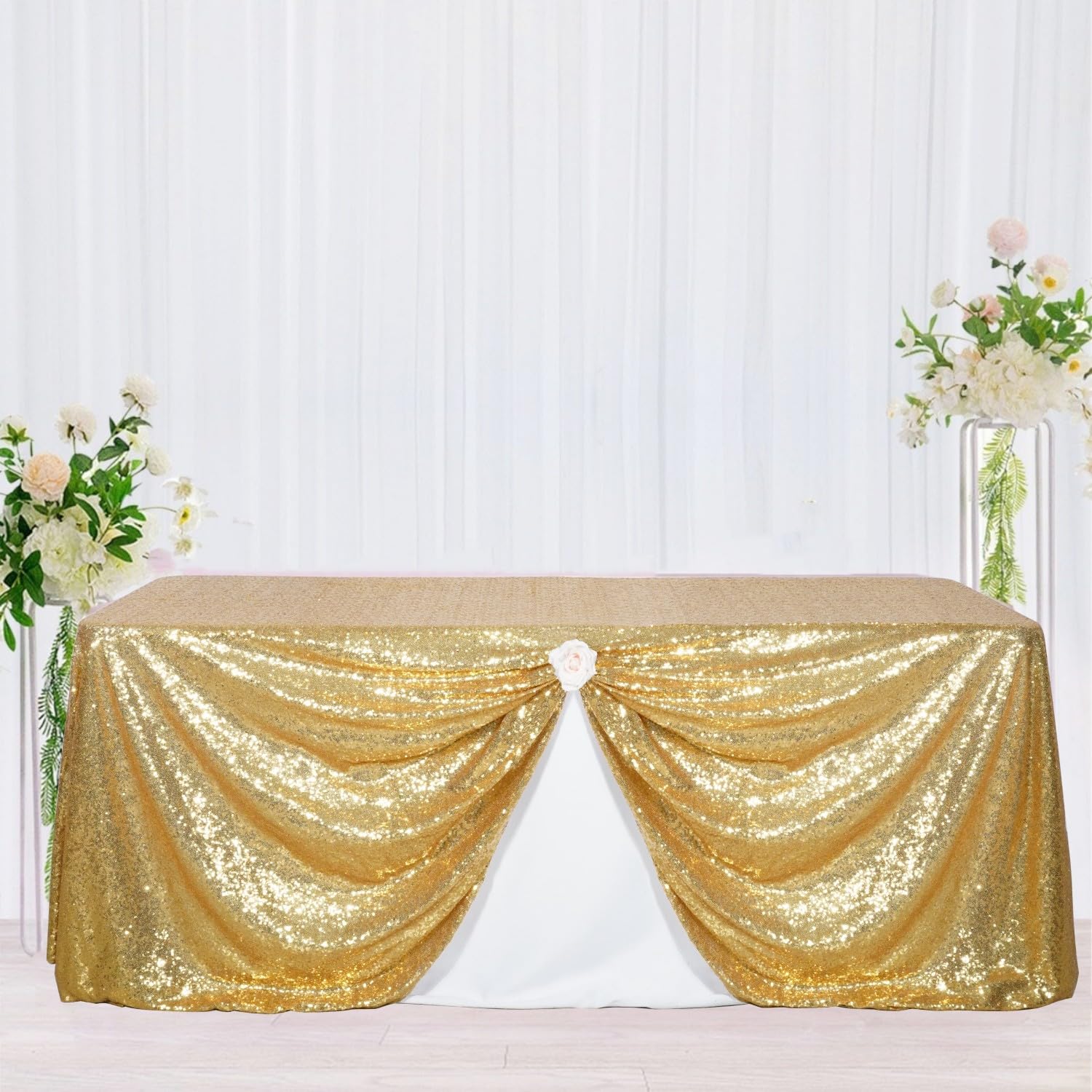 Poise3Ehome Gold Sequin Tablecloth 90  132 Inch Rectangle Sparkly Fabric Table Cloth For Birthday Wedding Party Holiday Baby Sho