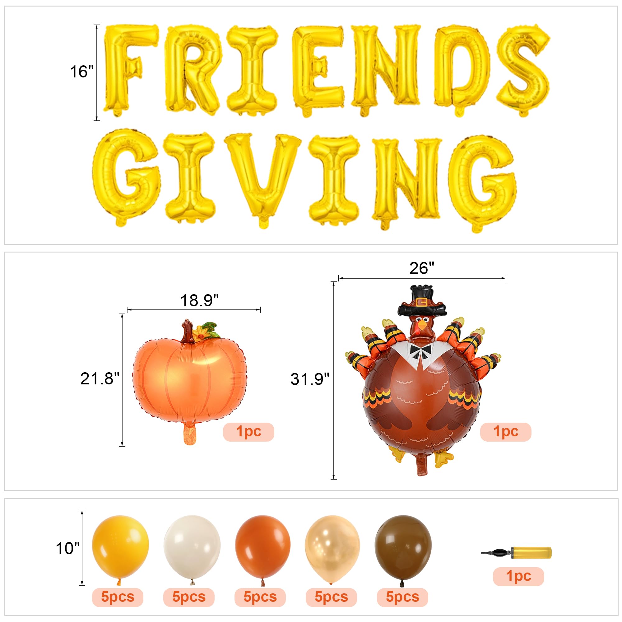 Party to Be Thanksgiving Decorations Set of 38 Pieces Friendsgiving Balloon Banner, Hanging Swirls, Pumpkin and Turkey Balloon K