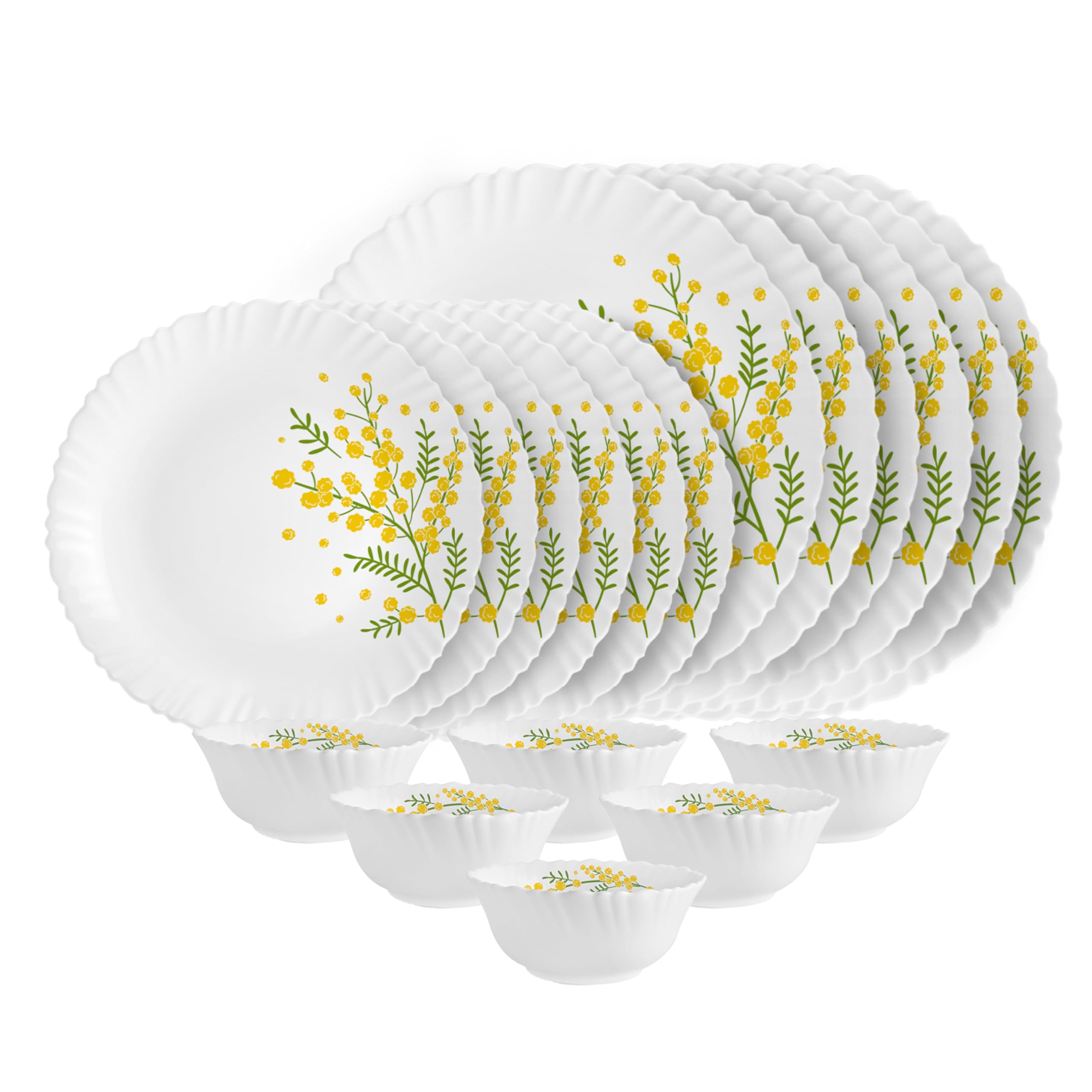 Cello Opalware Dazzle Series Girasol Dinner Set | Microwave & Dishwasher Safe | Light-Weight & Thermal Resistant | Crockery Set 
