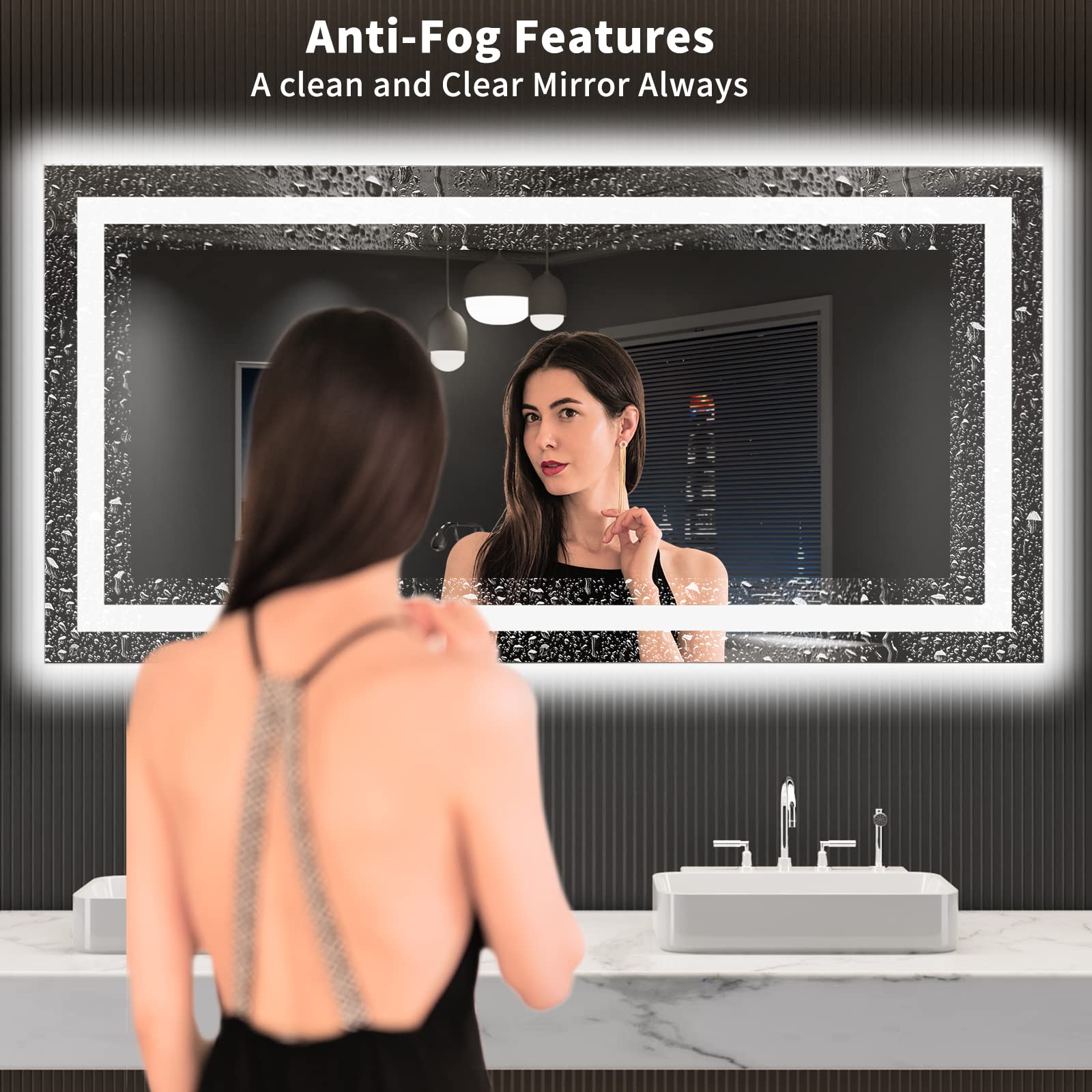 LOAAO 55X30 LED Bathroom Mirror with Lights  Anti-Fog  Dimmable  Backlit + Front Lit  Lighted Bathroom Vanity Mirror for Wall  Shatter-Proof  Memory Function  ETL Listed