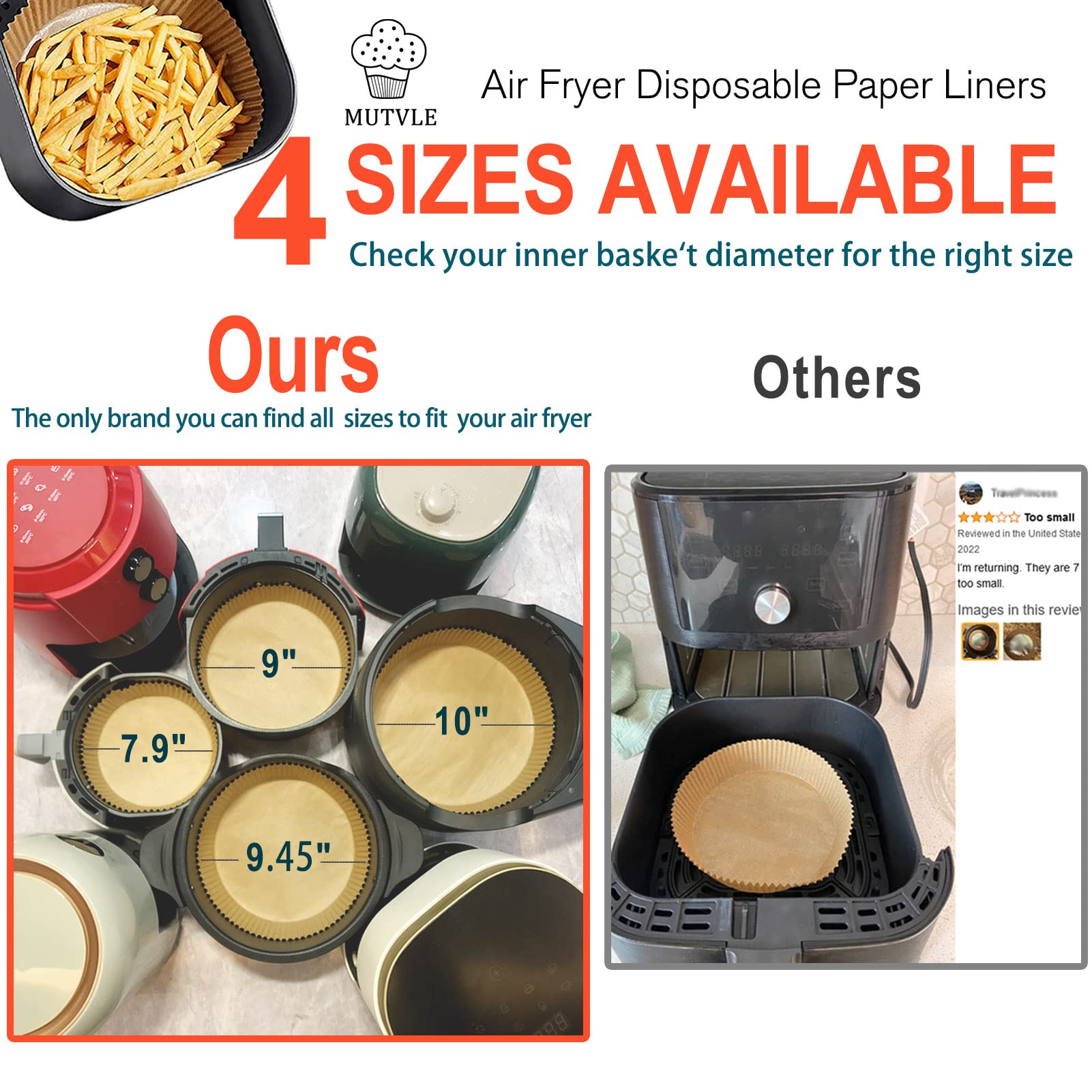 10 Inch Air Fryer Disposable Paper Liner Round, [ Xxl Size] 100Pcs Air Fryer Parchment Paper Liners For 7Qt Air Fryer, Non-Stick