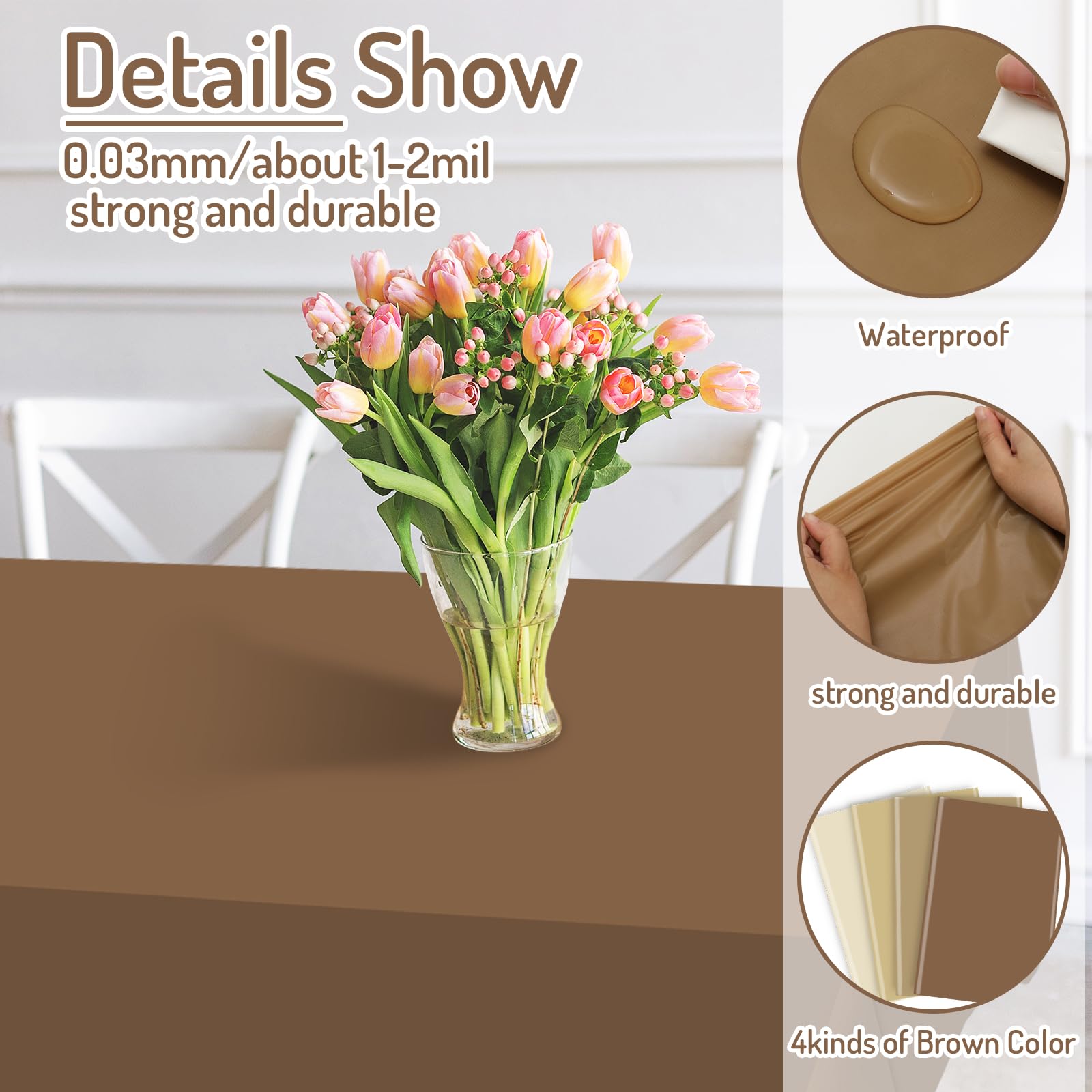 Whaline 16Pcs Brown Plastic Tablecloth 4 Gradient Brown Colors Rectangle Table Cover Waterproof Table Cloth for Fall Thanksgivin