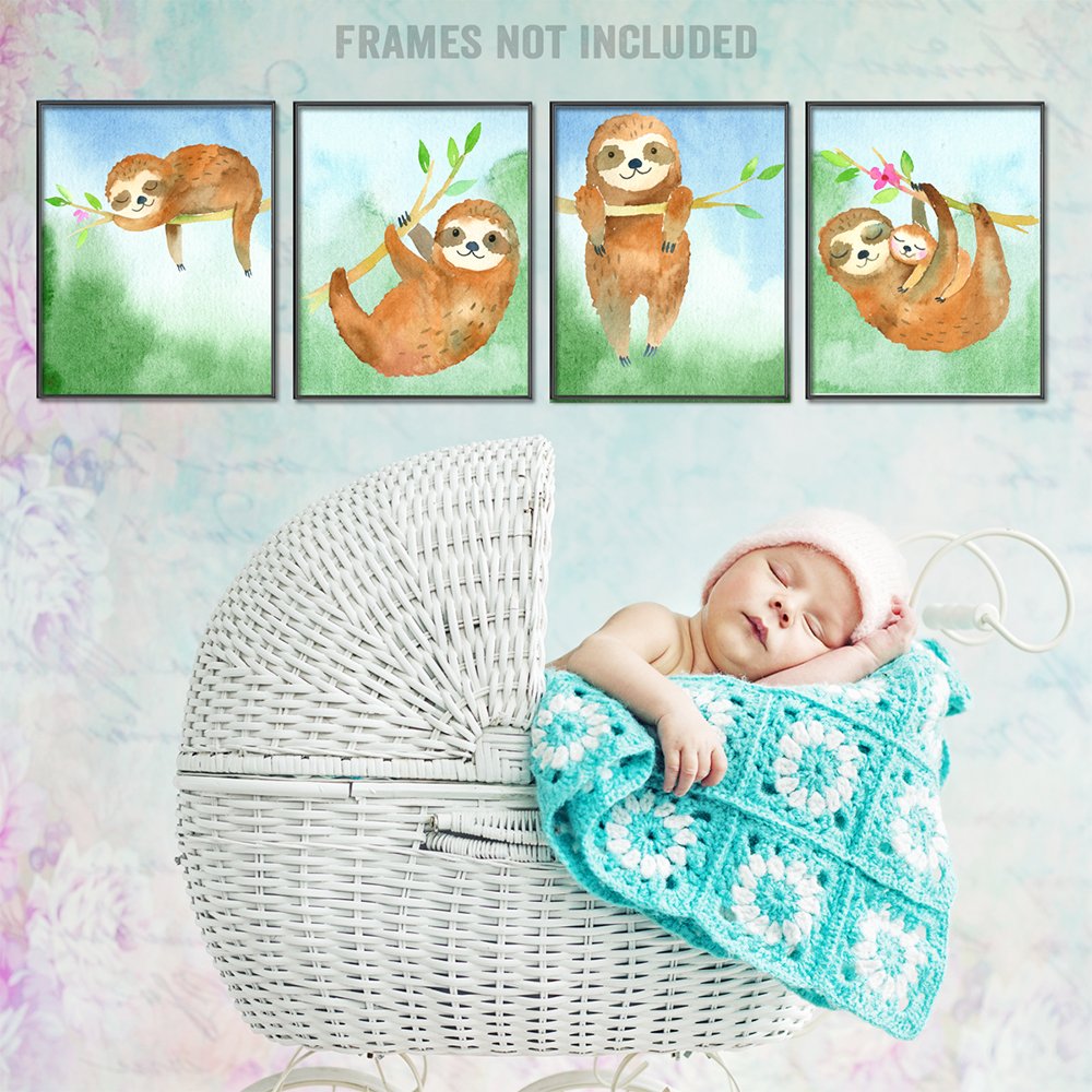 Lone Star Art Sleepy Sloths - Set Of Four Photos (8X10) Unframed - Makes A Great Kid'S Nursery Or Child'S Room Decor And Shower