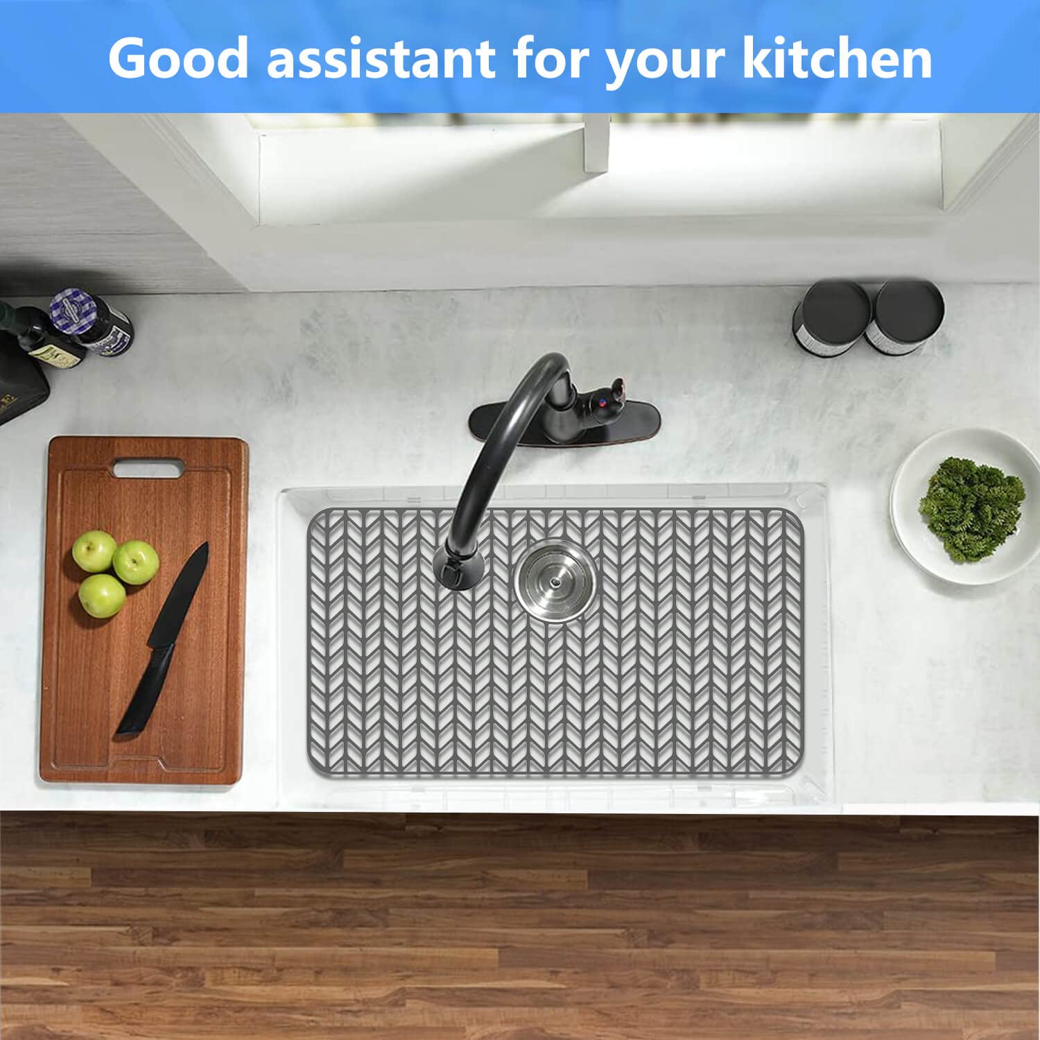 Silicone Sink Protectors for Kitchen  JIUBAR 28.4''x 15.2'' Sink Mat Grid for Bottom of Farmhouse Stainless Steel Porcelain Sink.(Grey)