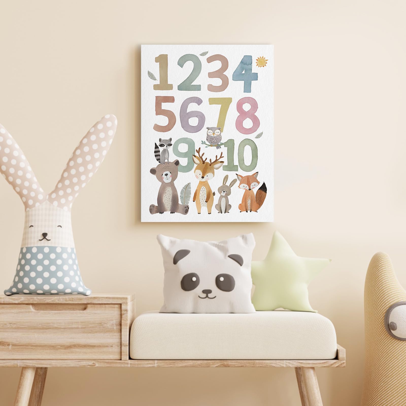 Numbers Wall Art Nursery Decor: Safari Animal Print Picture For Toddler, Numbers Wall Decor For Kids Playroom, Cute Framed Poste