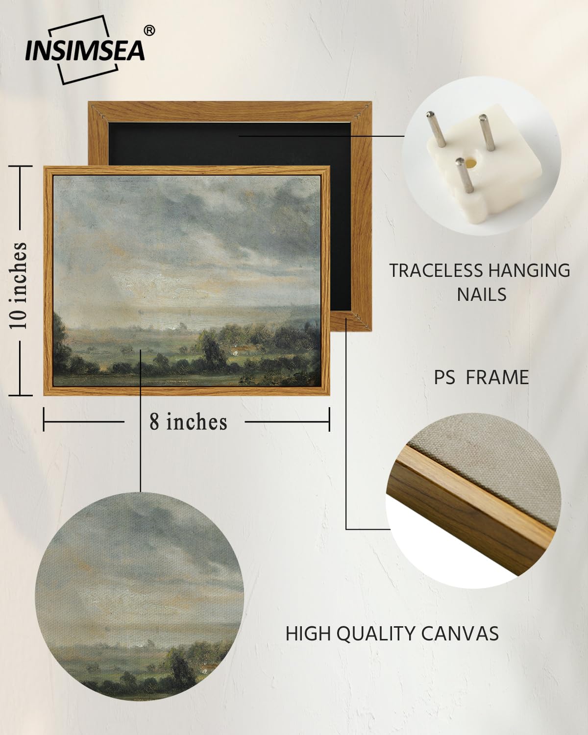 InSimSea Framed Classical Scenery Wall Art Room Decor  Vast Grassland Painting Canvas Art Wall Decor  Canvas Wall Art for Living Room Bedroom Bathroom Wall Decor Home Decor 8''x10''