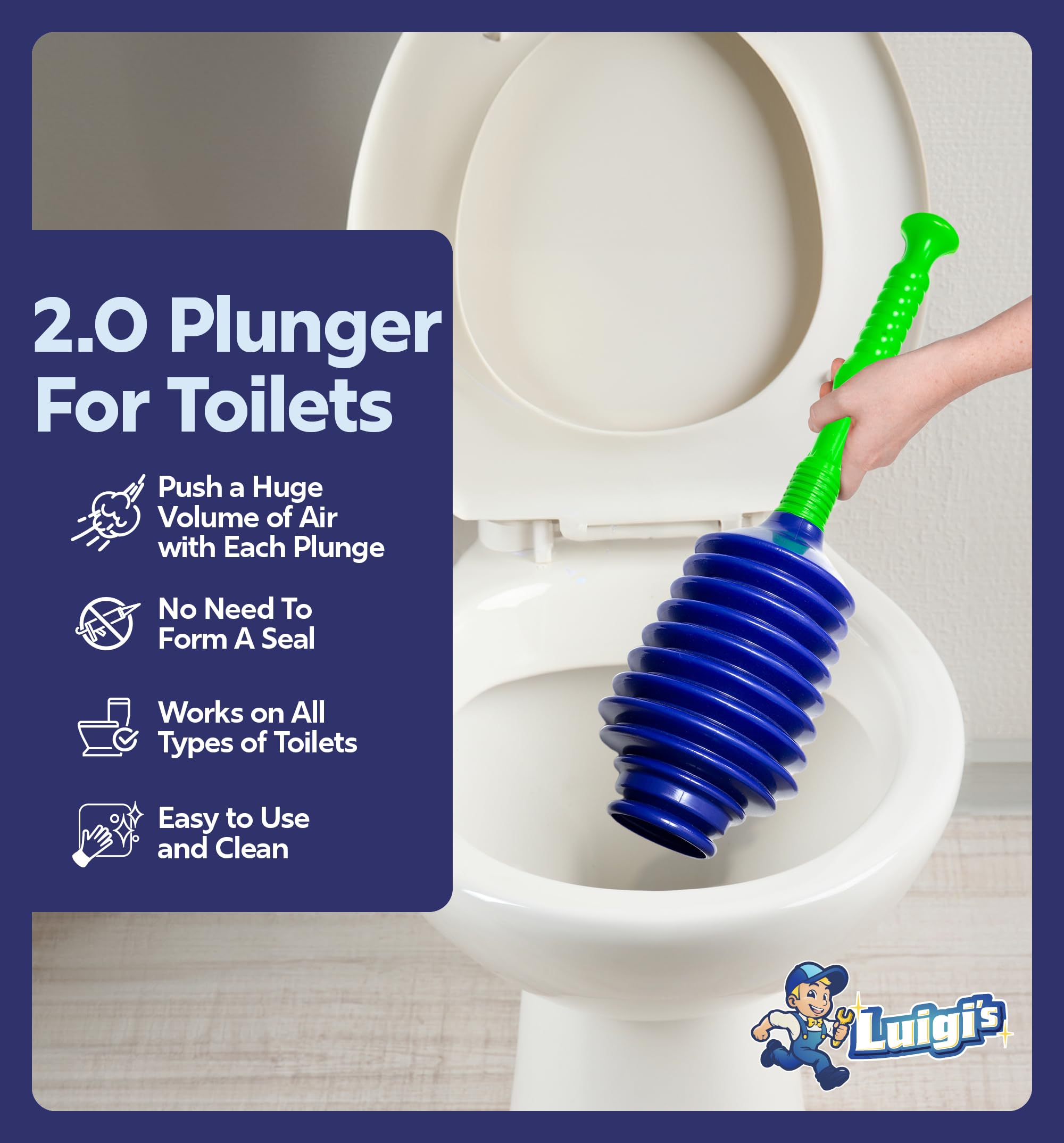 Luigi's Toilet Plunger - Snake Design - Clog Remover - Blue/Green