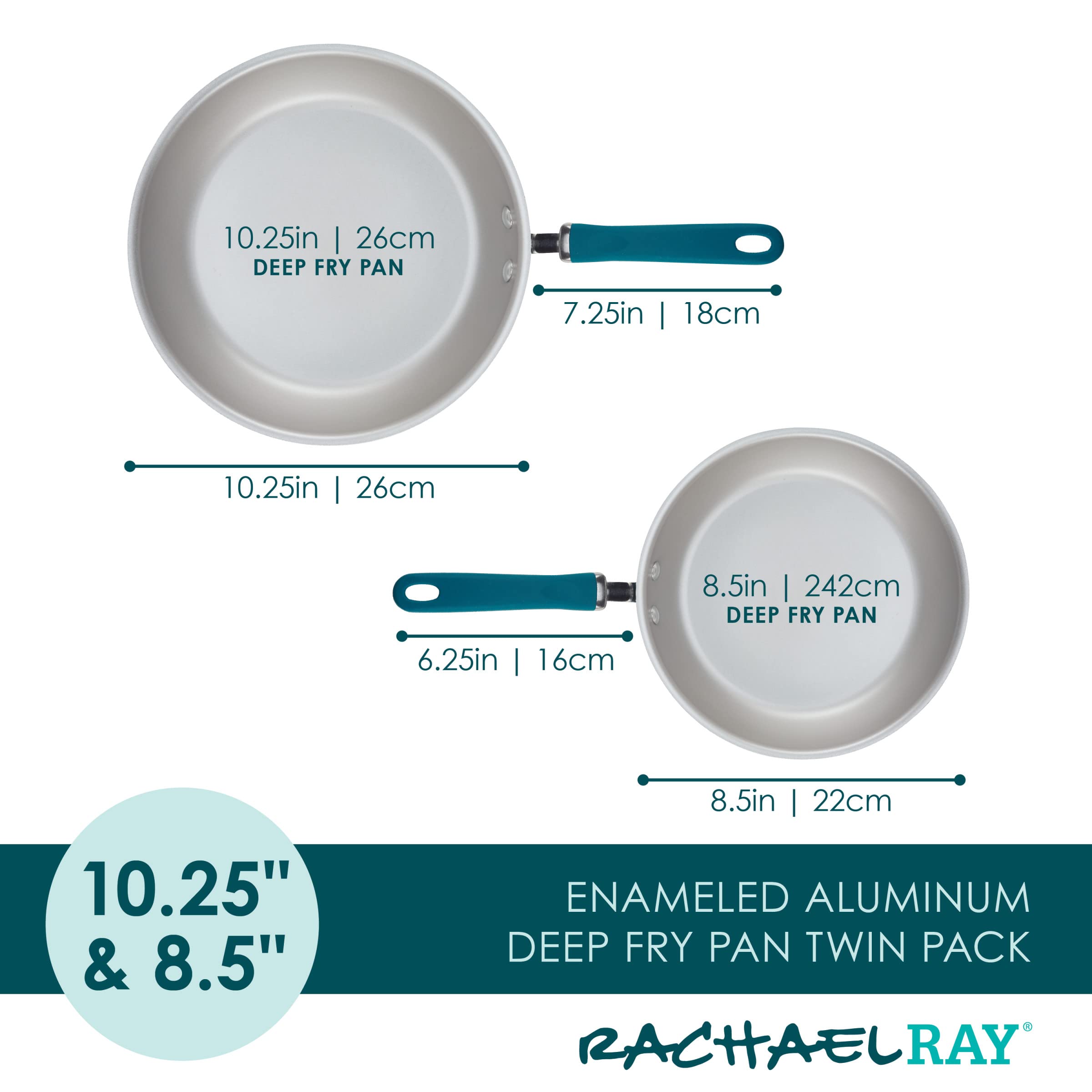 Rachael Ray Create Delicious Nonstick Induction Frying Pans/Skillet Set, 8.5 Inch And 10.25 Inch - Teal Shimmer