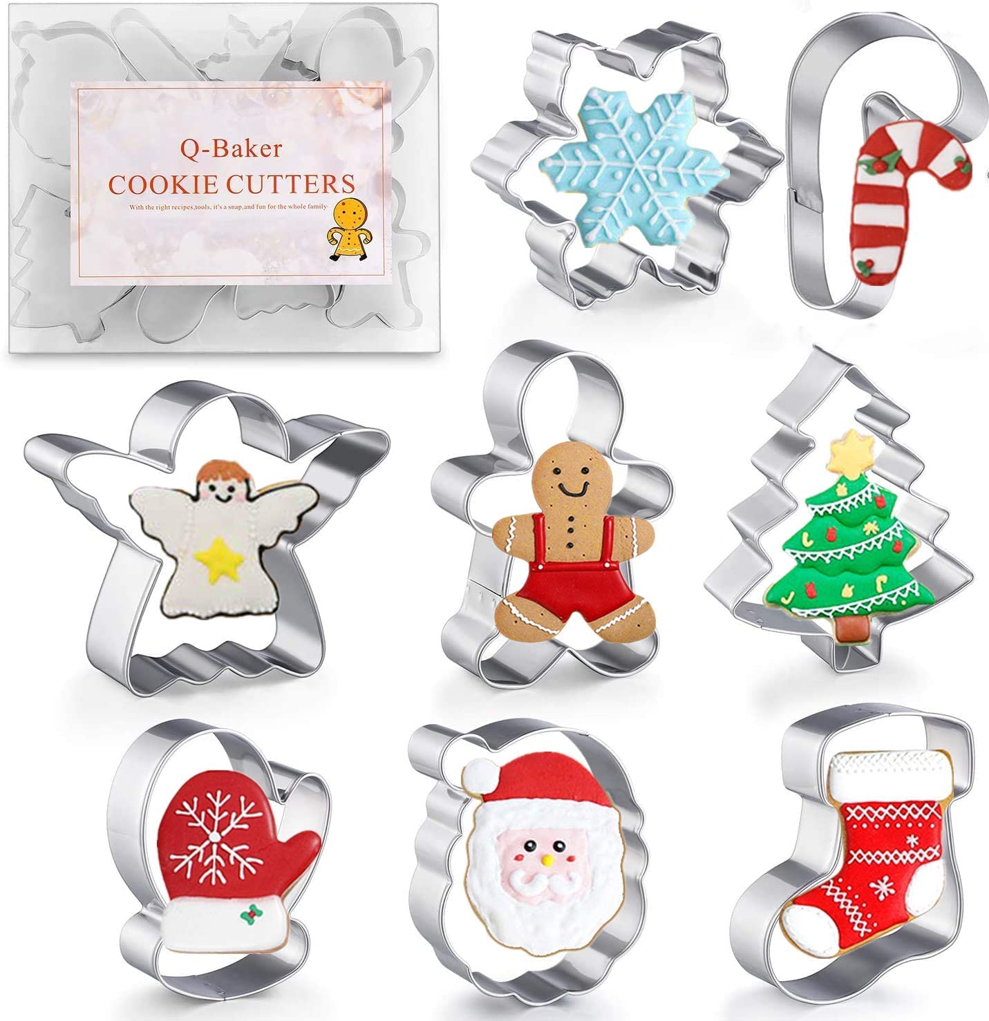 Christmas Cookie Cutters, 8Pcs Winter Holiday Cookie Cutter Set, Stainless Steel Metal Cutter With Gingerbread Men,Christmas Tre