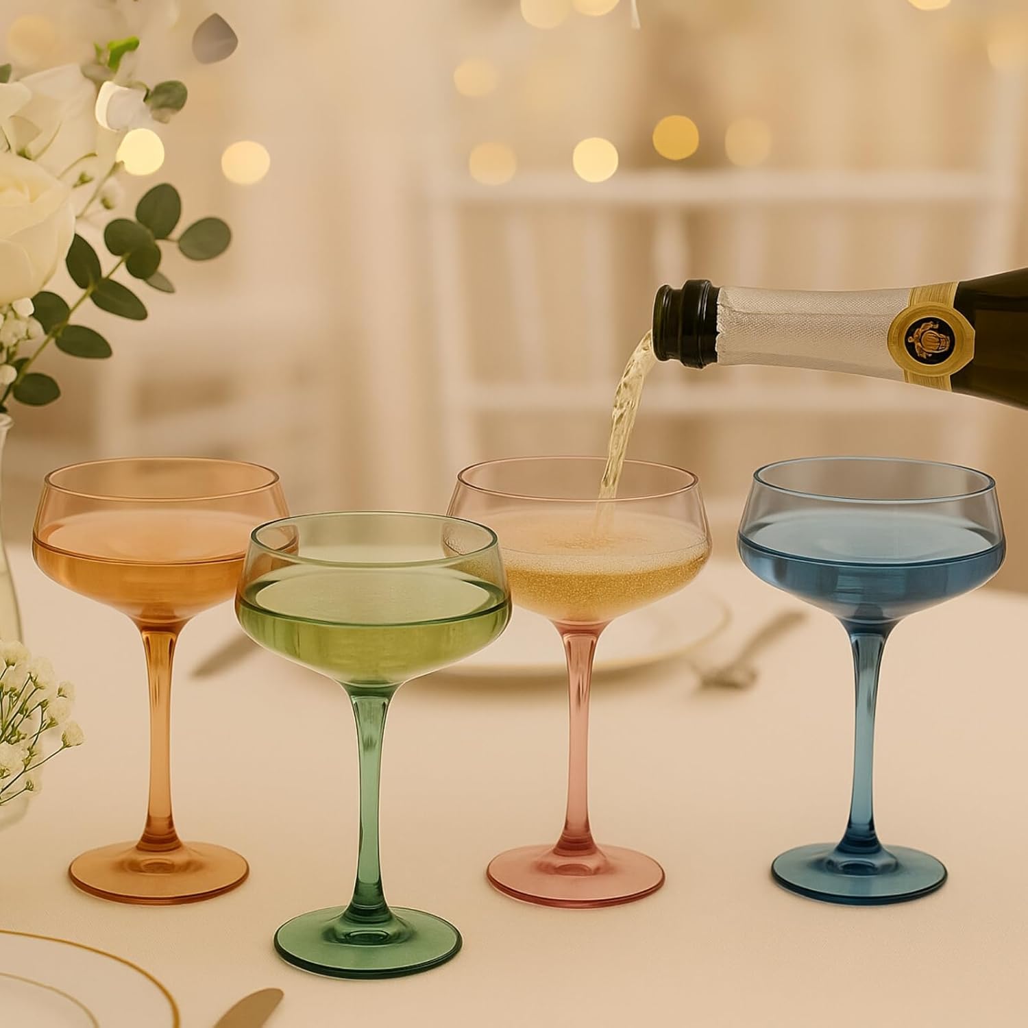 Colored Acrylic Coupe Glasses – Set of 4 Stemmed 8 oz