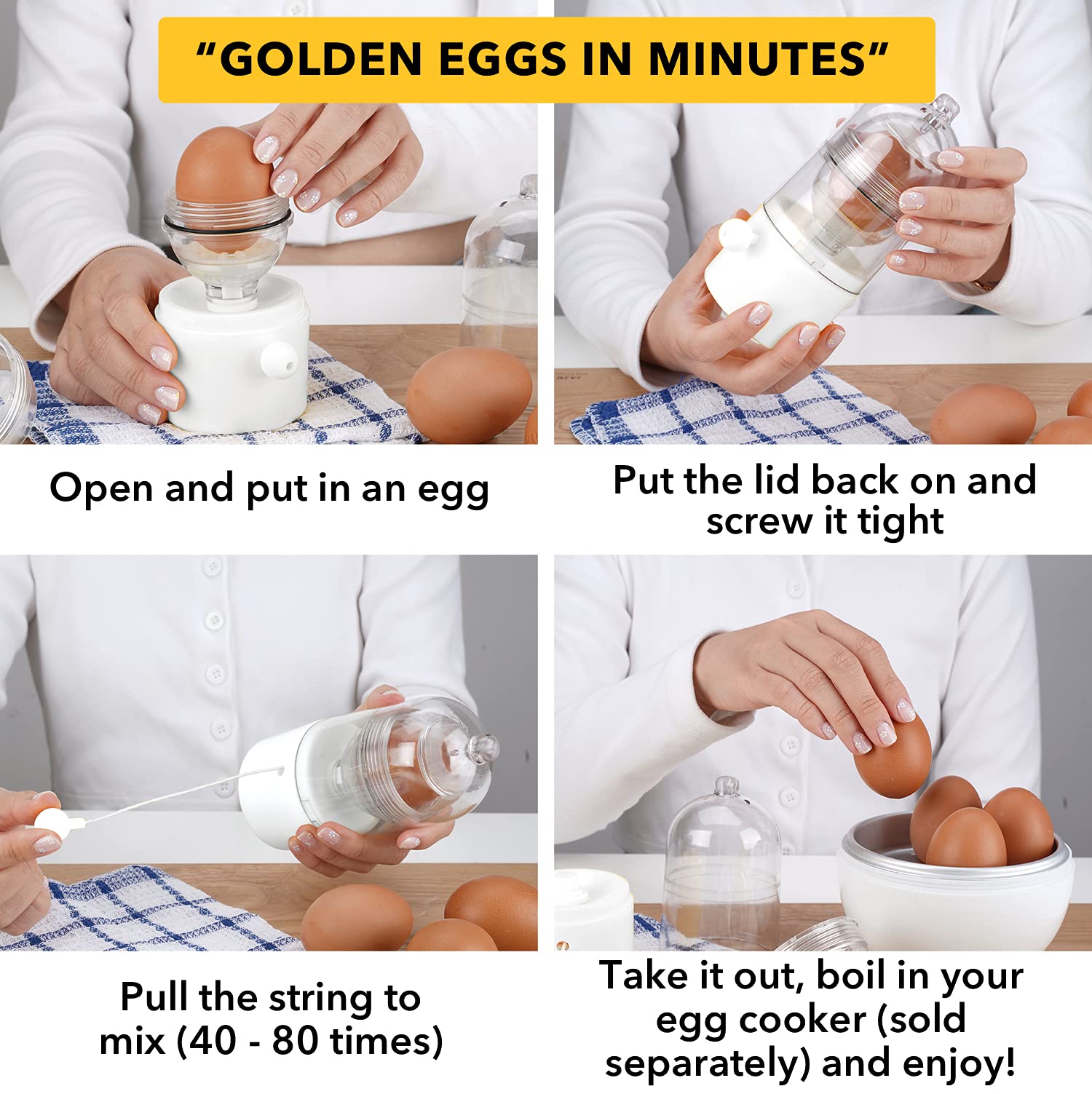 Eggfecto Egg Yolk Mixer - Egg Spinner Scrambler For Small And Large Eggs | Portable Golden Egg Maker For Hard Boiled Eggs | Easy