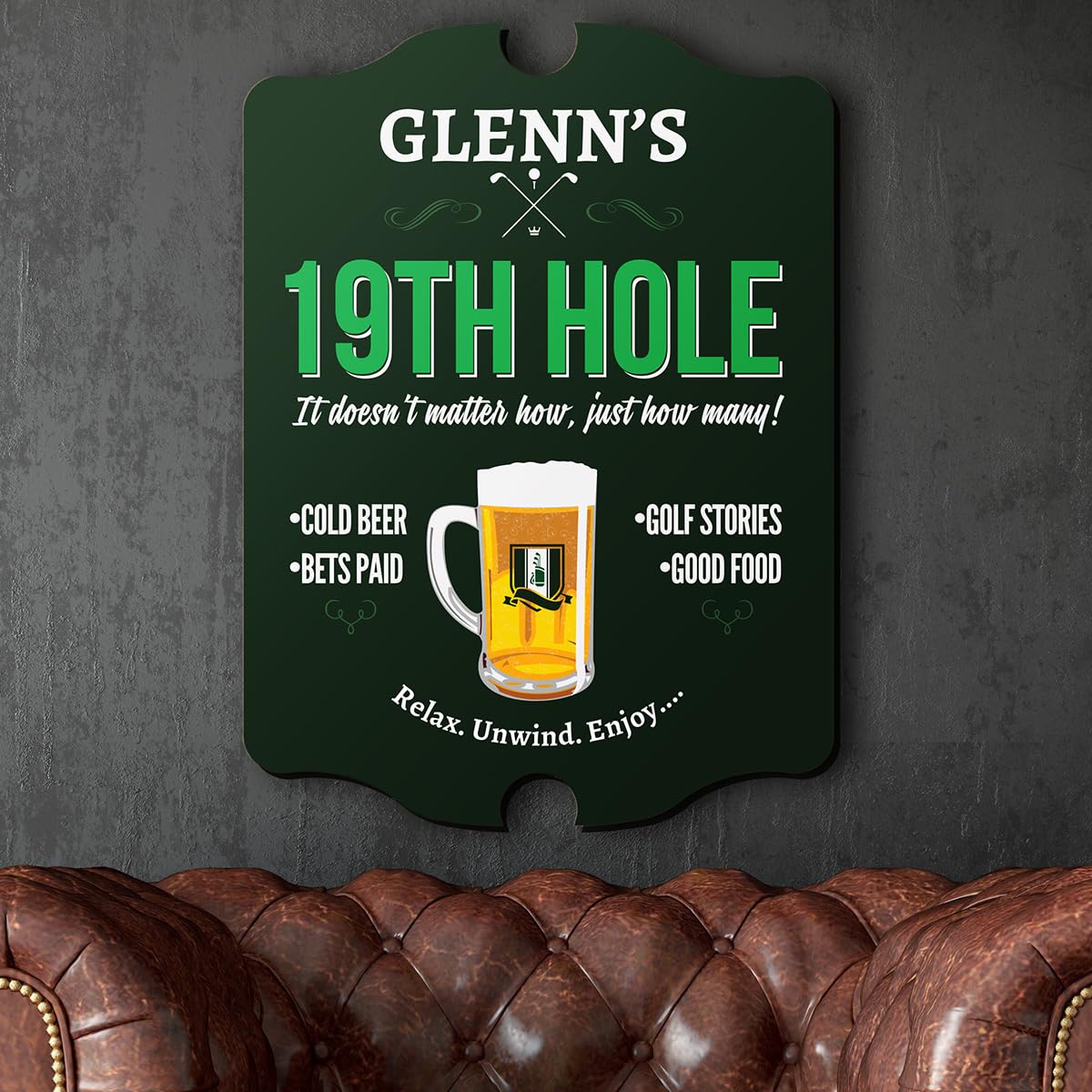 19th Hole Custom Golf Wood Sign - Green Wooden Golf Sign
