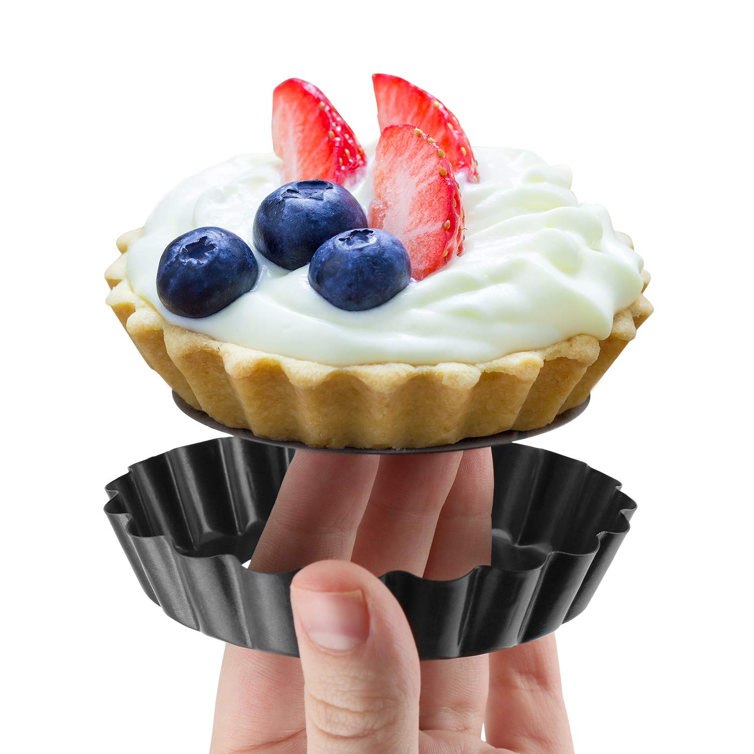 Laxinis World 4    Quiche Pans With Removable Bottom, Non-Stick, Fluted Sides, Mini Tart Pans, Round Shape, Set Of 6