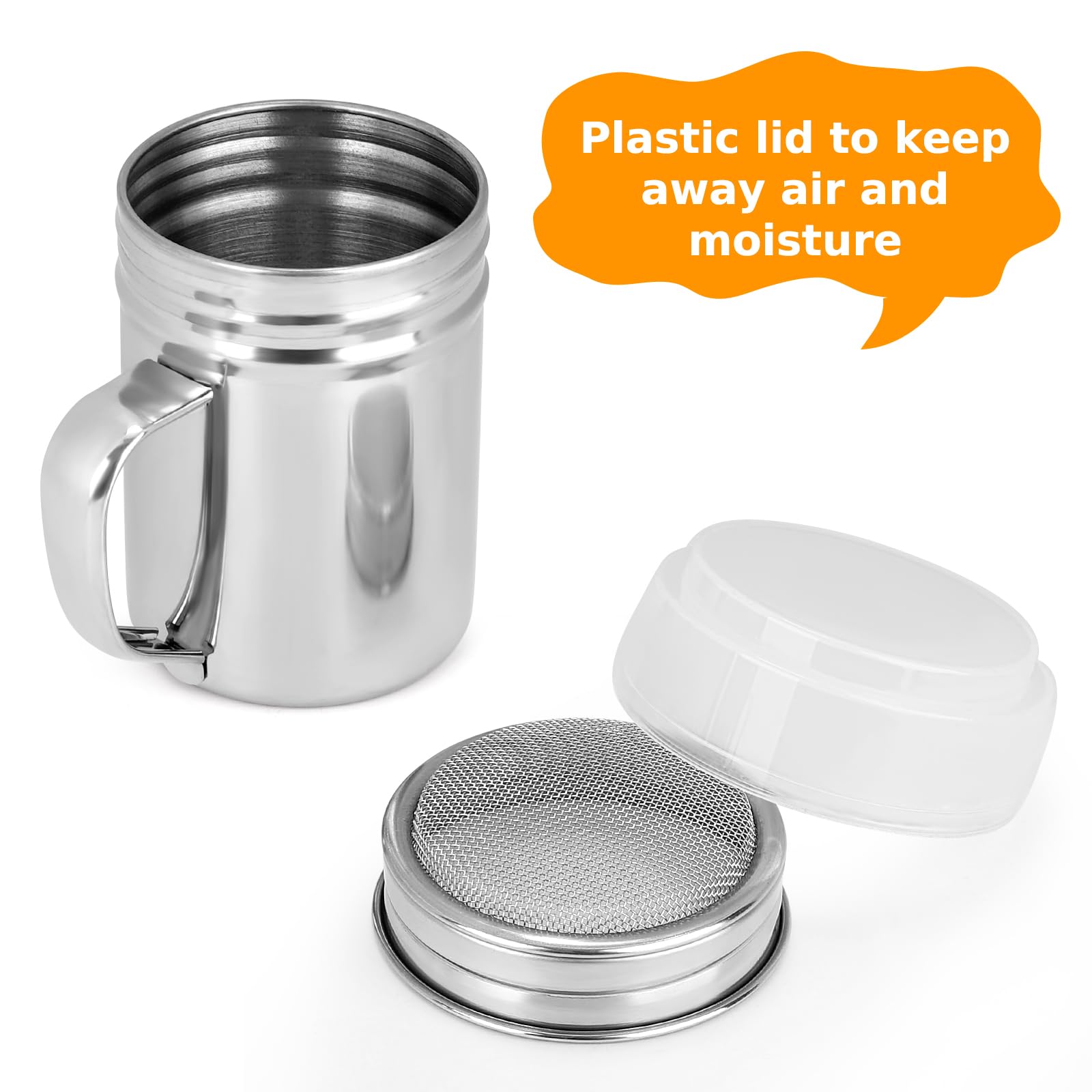 Accmor 2Pcs Powdered Sugar Shaker Duster With Handle, Cinnamon Shaker Flour Sifter, 7Oz Stainless Steel Fine Mesh Dredges Shaker