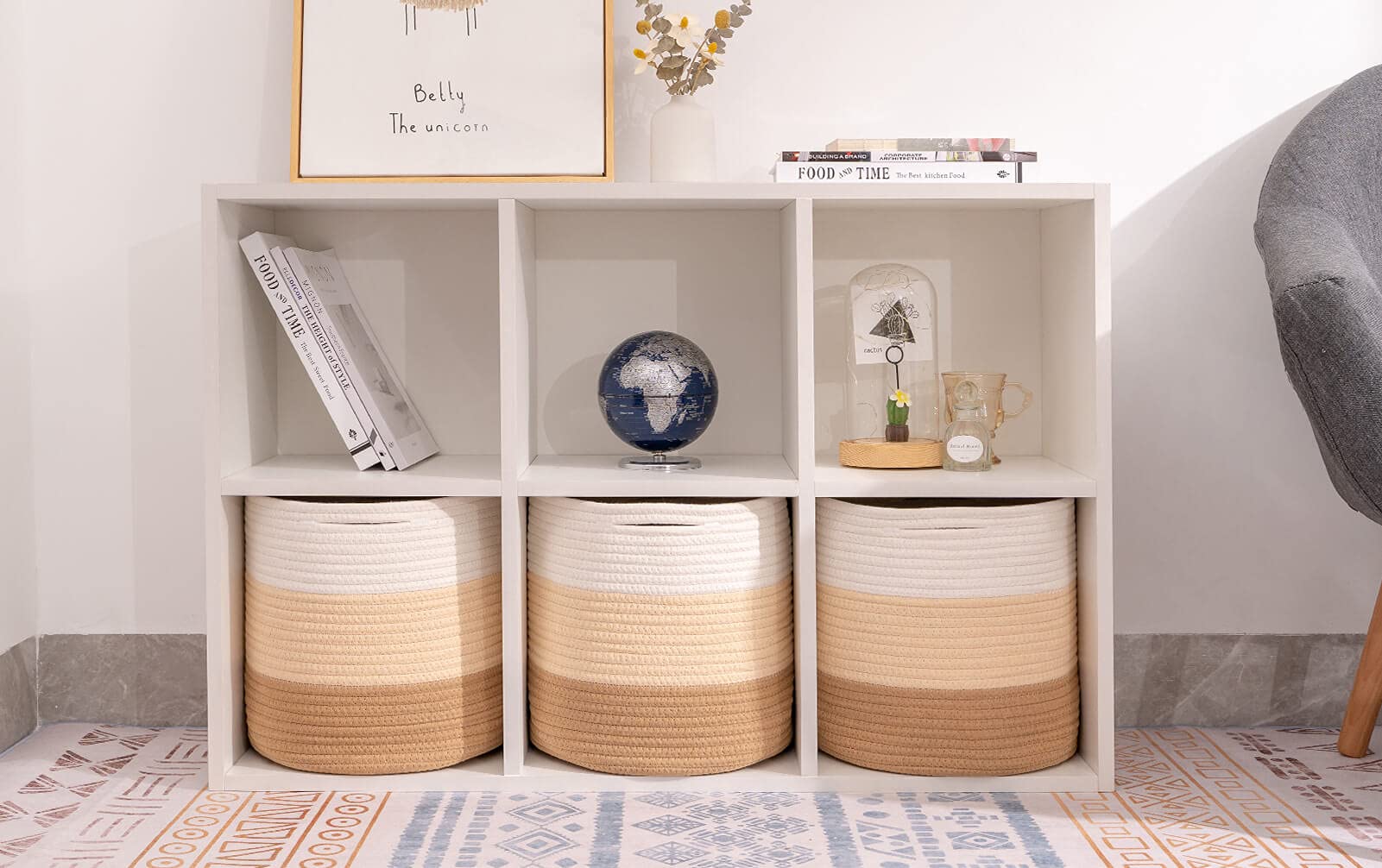 voten Storage Cubes Baskets Bins Organizer 11x11x11'' Fit 12x12''Cube Storage Organizer Bookcases Shelves Durable Woven Cotton Storage Basket for Organizing Round 3Pack 3-Tone Honey