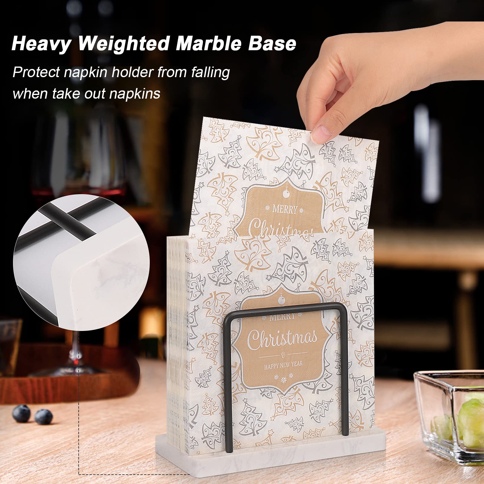 Livabber Napkin Holder, Metal Napkin Holder Modern Freestanding Tissue Paper Dispenser For Table Kitchen Countertop (Marble Base