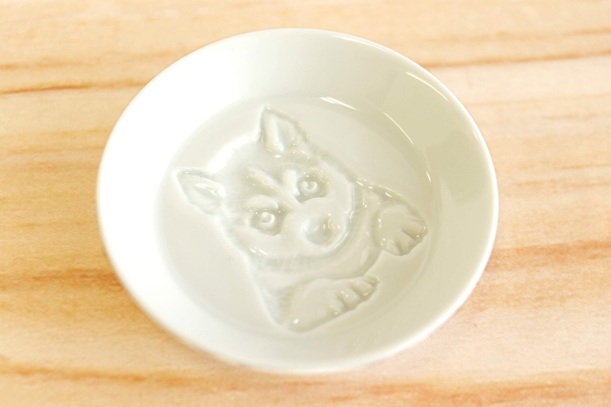 Dipping Sauce Dish With 3D Painted Puppy Design, Unique Round Soy Sauce Dipping Plate, White Porcelain, Made In Japan - 3 X 3 In