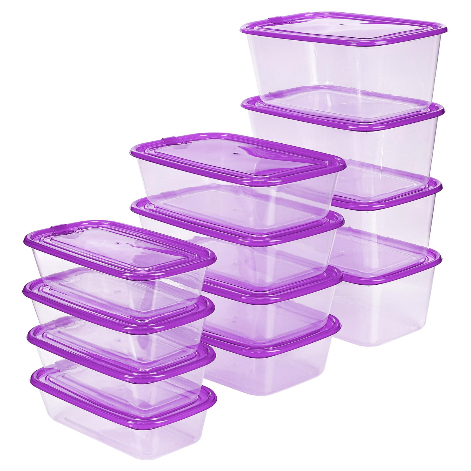 KIGI Lightweight Plastic Transparent Food Storage Containers with Lid Set Rectangle Meal Prep Containers, Microwave, Freezer, Di
