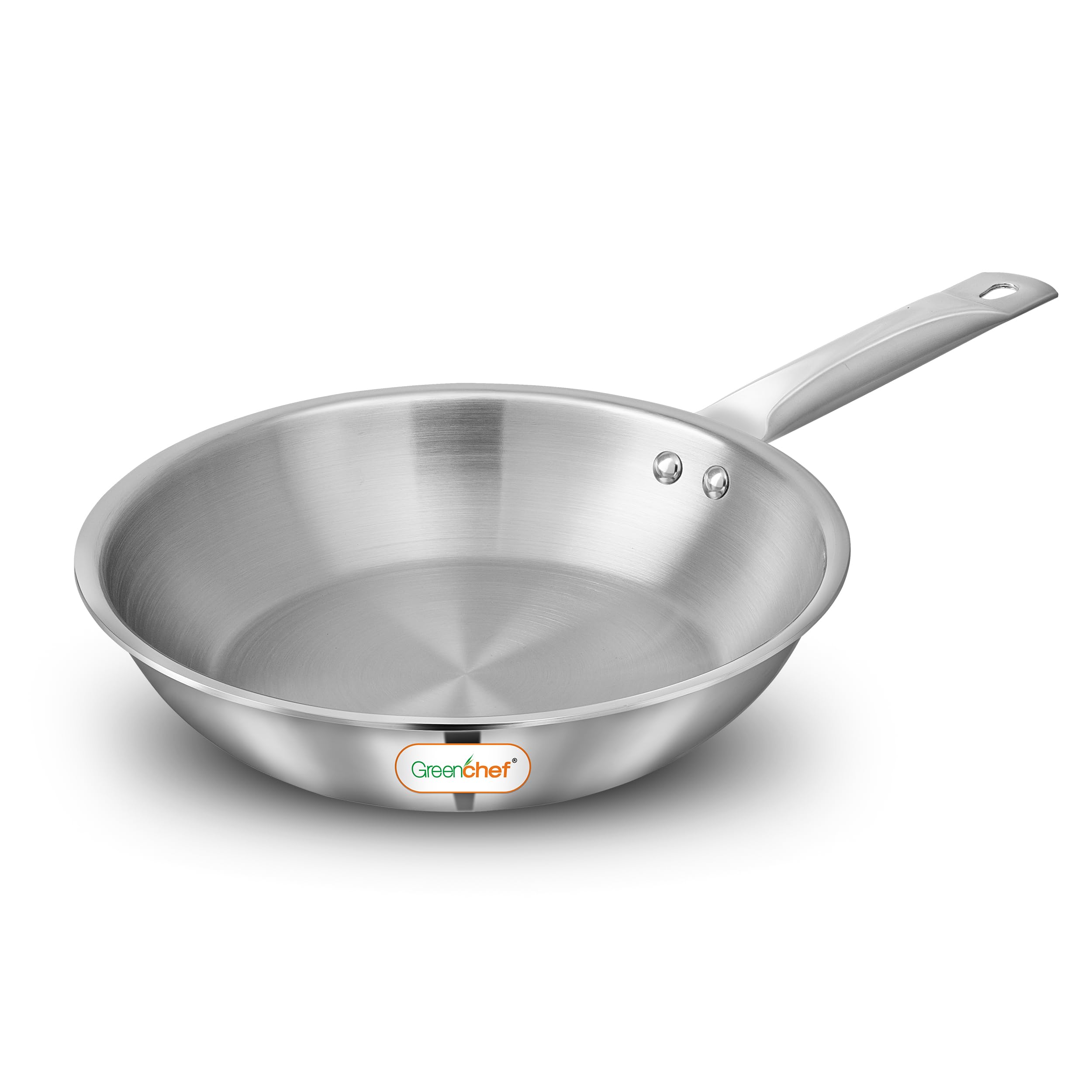 Greenchef Ss Tri Ply Steel Crest - Deep Frypan 22 Cm, Stainless Steel Exterior Surface, Ergonomic Handles, Induction Compatible,