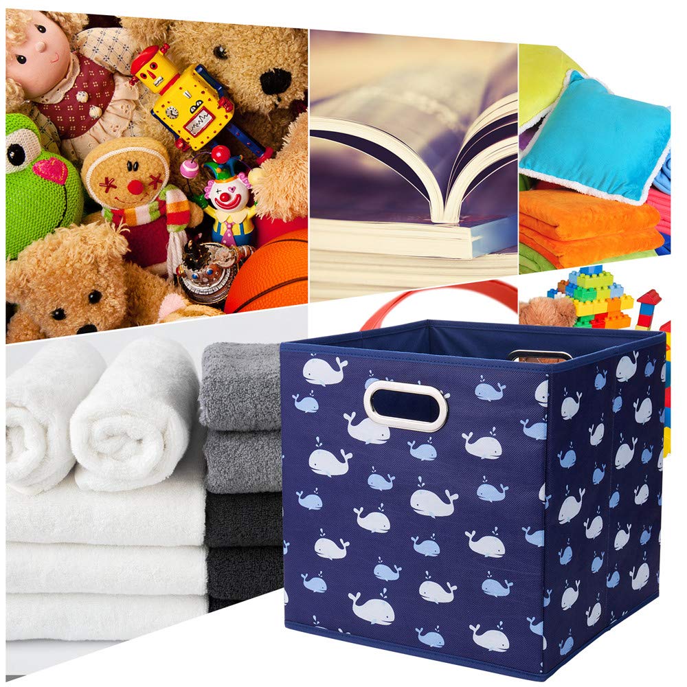 HSDT 13" Collapsible Storage Cubes - Navy Blue Non-Woven Fabric Bins, Foldable Drawer Organizer, Model QY-SC04-6