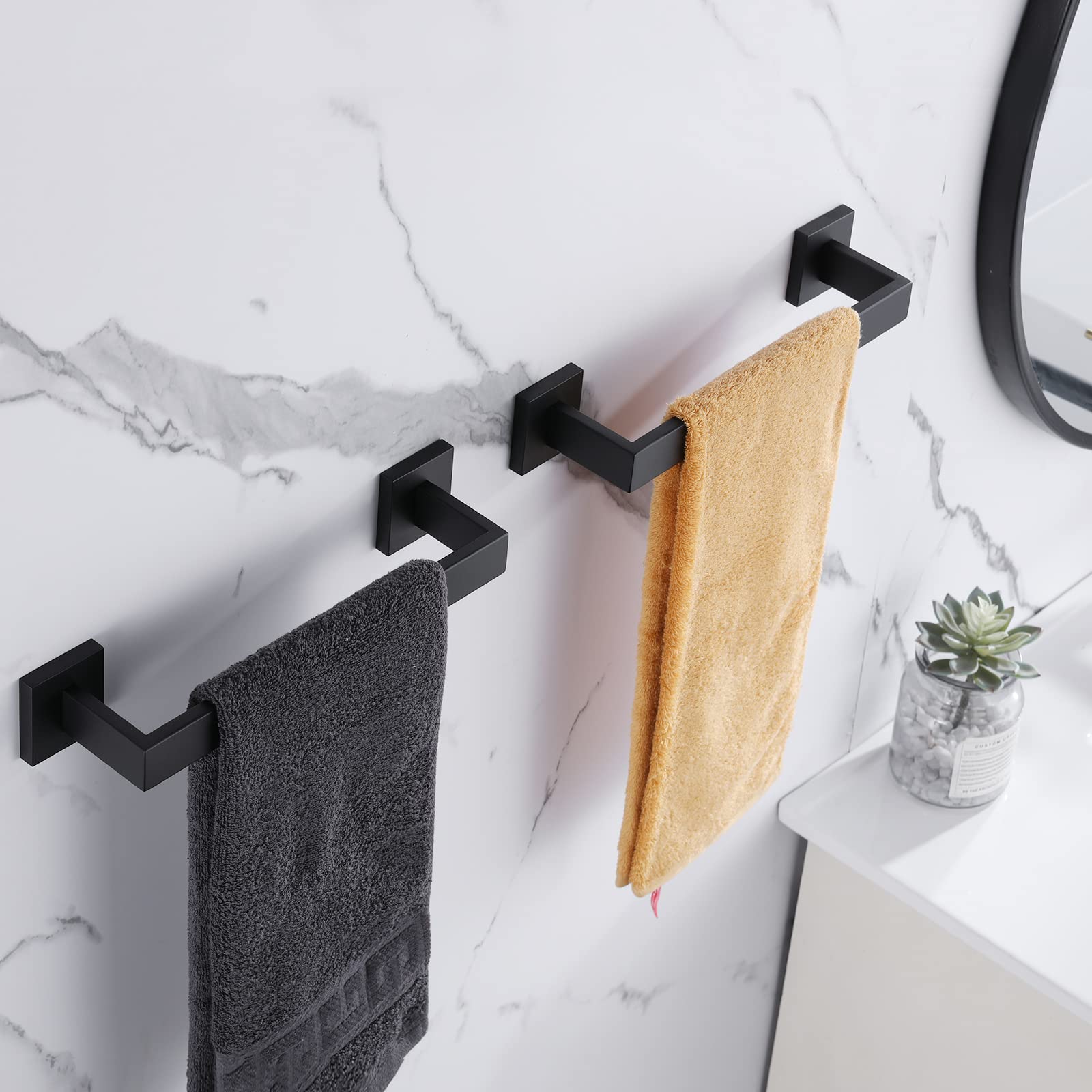 Lanc 12-Inche Bathroom Towel Bars, Matte Black Square Bathroom Towel Racks Hand Towel Holders Total-14 Stainless Steel Wall Moun