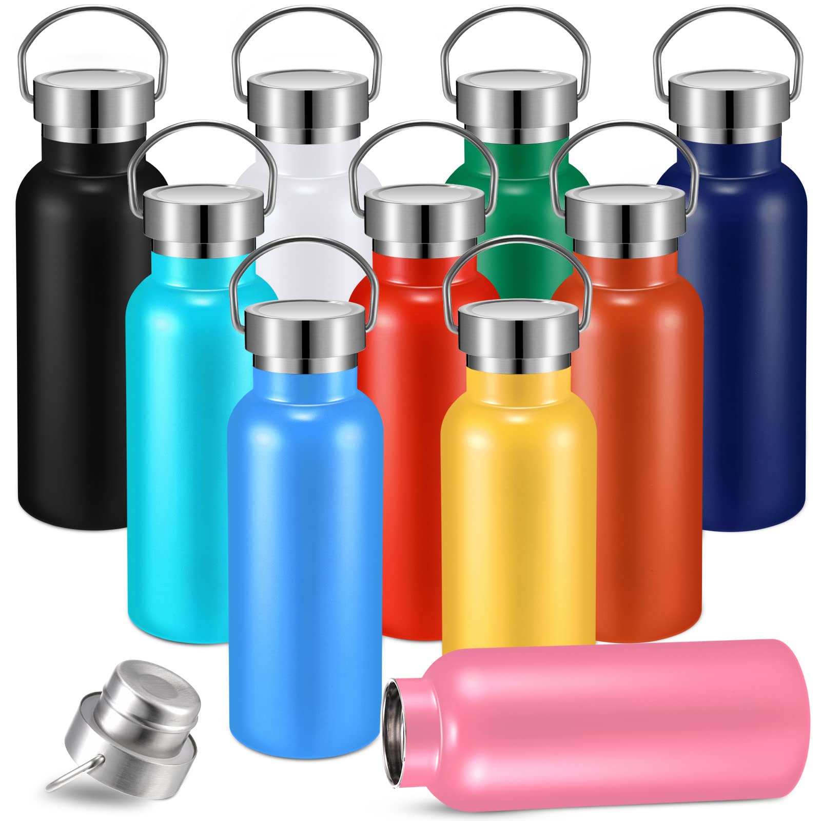 Mimorou 10 Pcs 17 Oz Stainless Steel Sports Water Bottle Insulated Reusable Water Bottles With Handle Metal Water Bottle For Hik